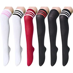 6 Pair Kawaii Thigh High Socks, Stripe Printed Long Socks, Women Sock, Over Knee Cute Uniform Socks, Cosplay Party Over knee Socks