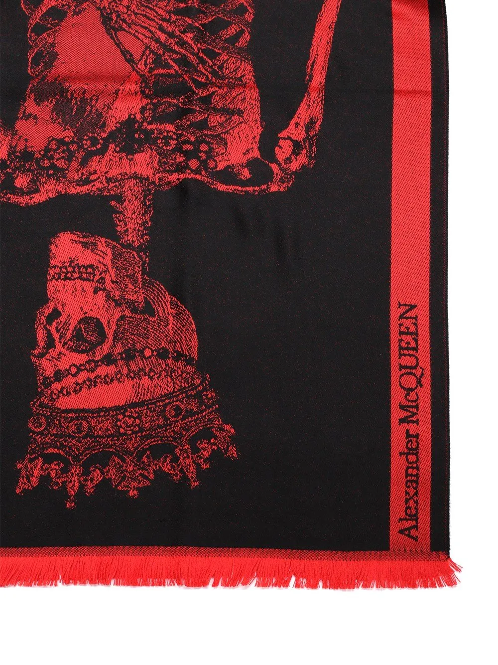 Alexander McQueen King And Queen Logo Print Fringed Scarf