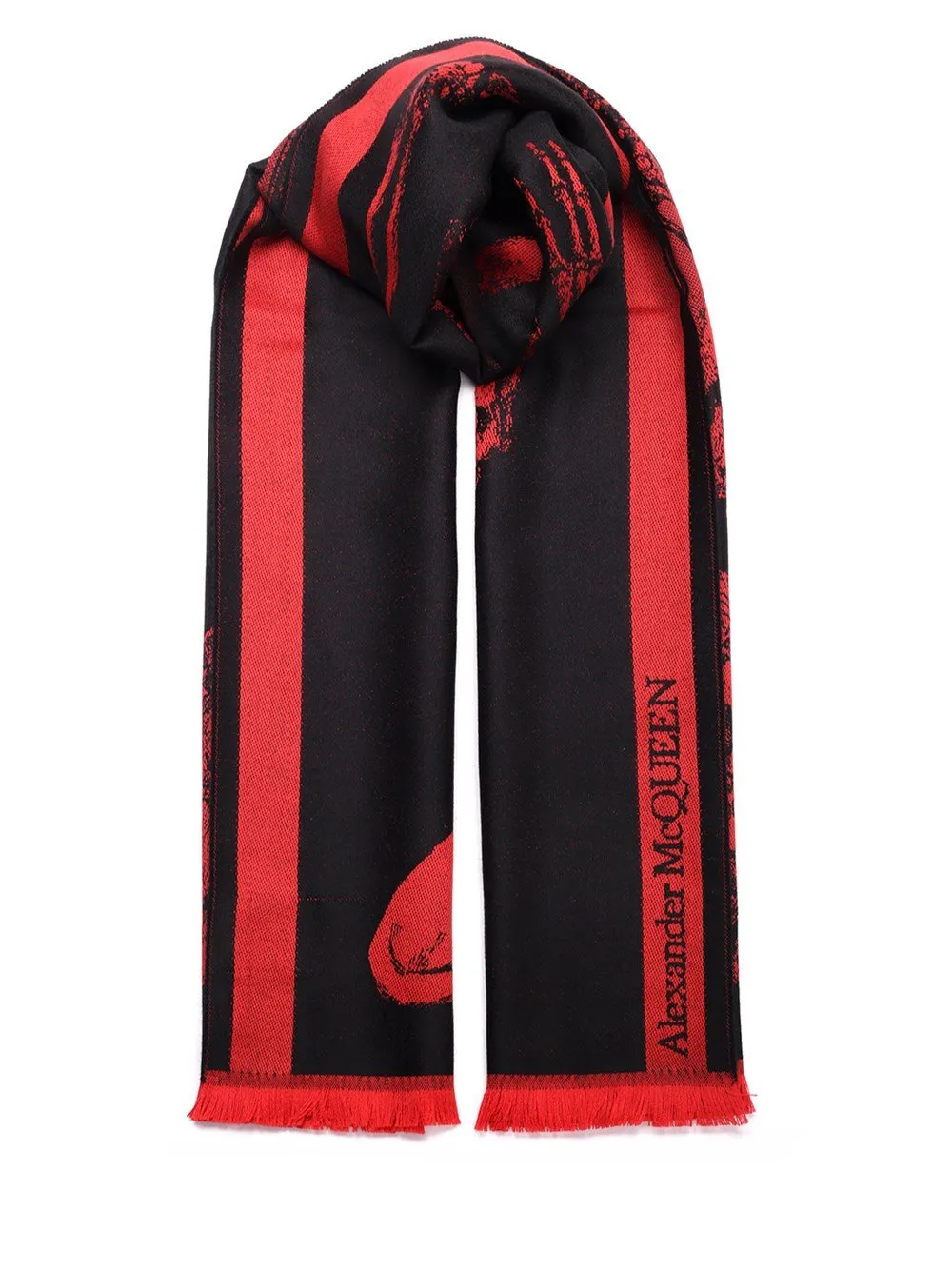 Alexander McQueen King And Queen Logo Print Fringed Scarf