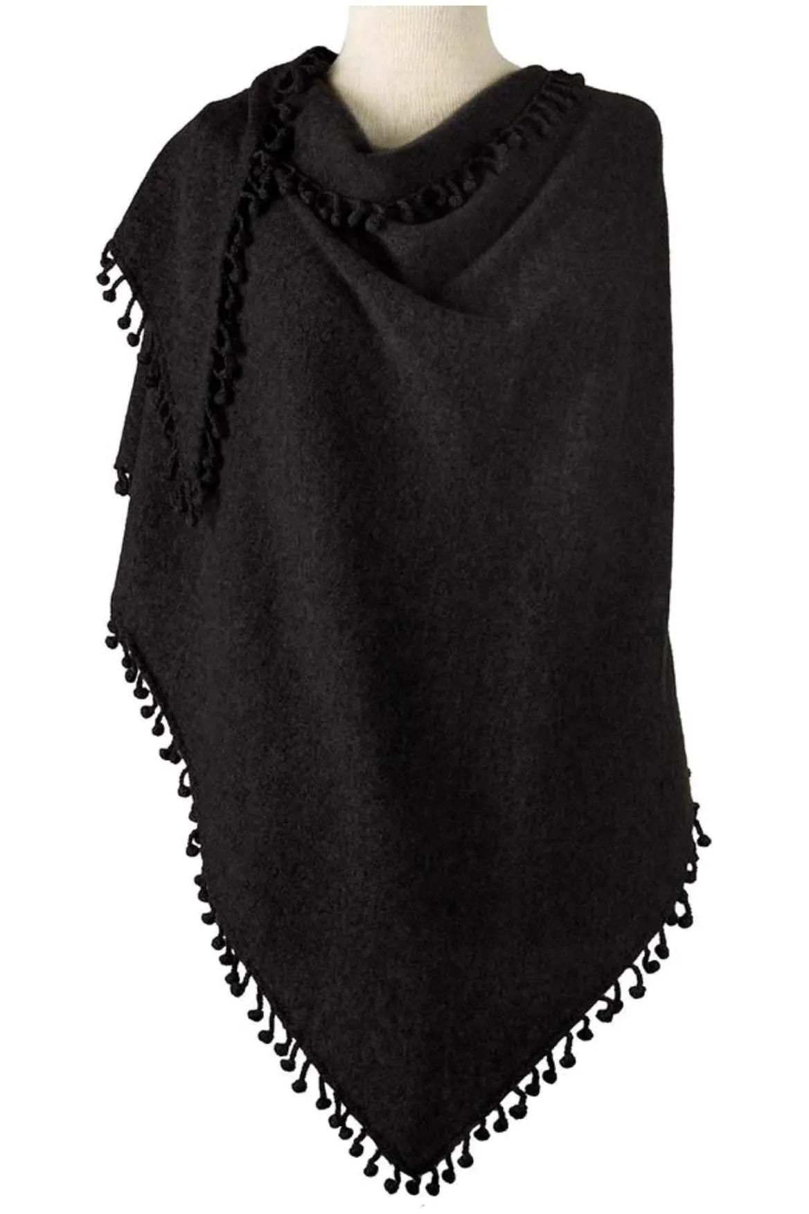 Alpine Cashmere Pom-Pom Triangle Wrap | Black