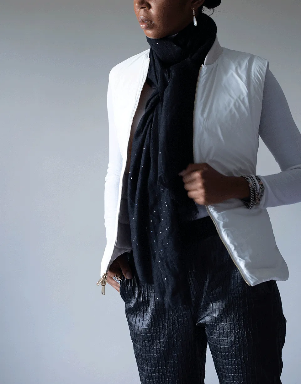 Black Cashmere Silk and Paillette Scarf