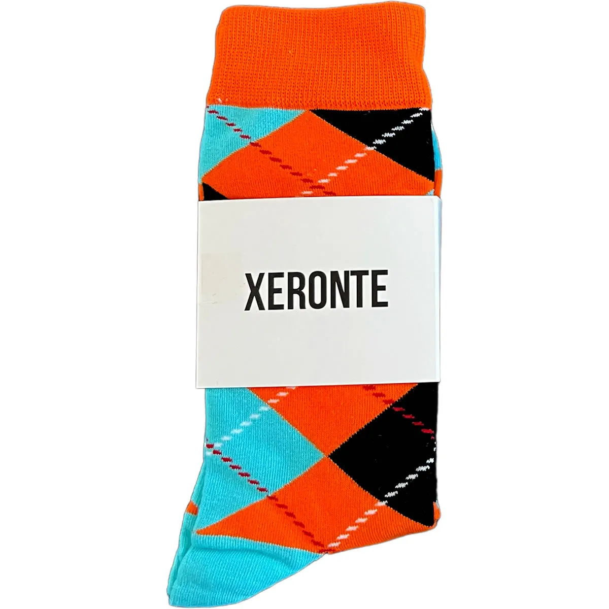 Black Orange Blue Argyle Mens Crew Socks