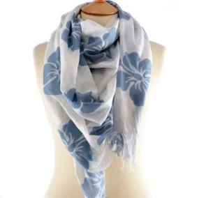 Blue & White Hibiscus Print Scarf