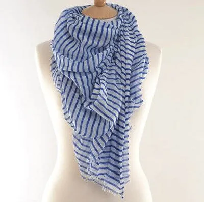 Blue Breton Striped Scarf