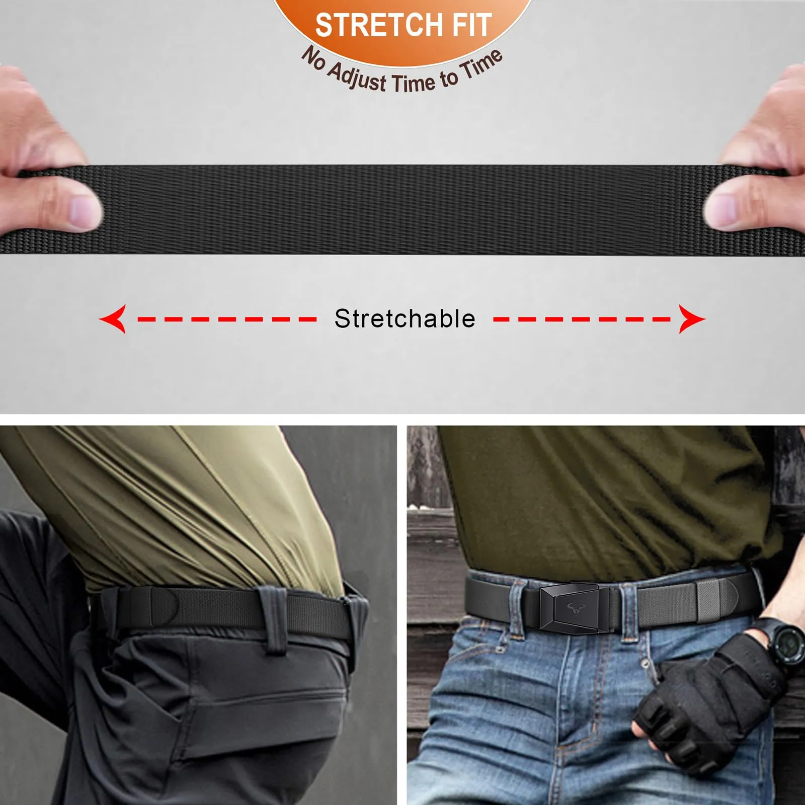 BULLIANT Men Belt 2 Pack,Nylon Web Holster Belt Stretch for Gift Men Outdoor Work Sports Hunting Hiking,Quick Release(Black/Dark Gray,34"-38" Waist Adjustable)