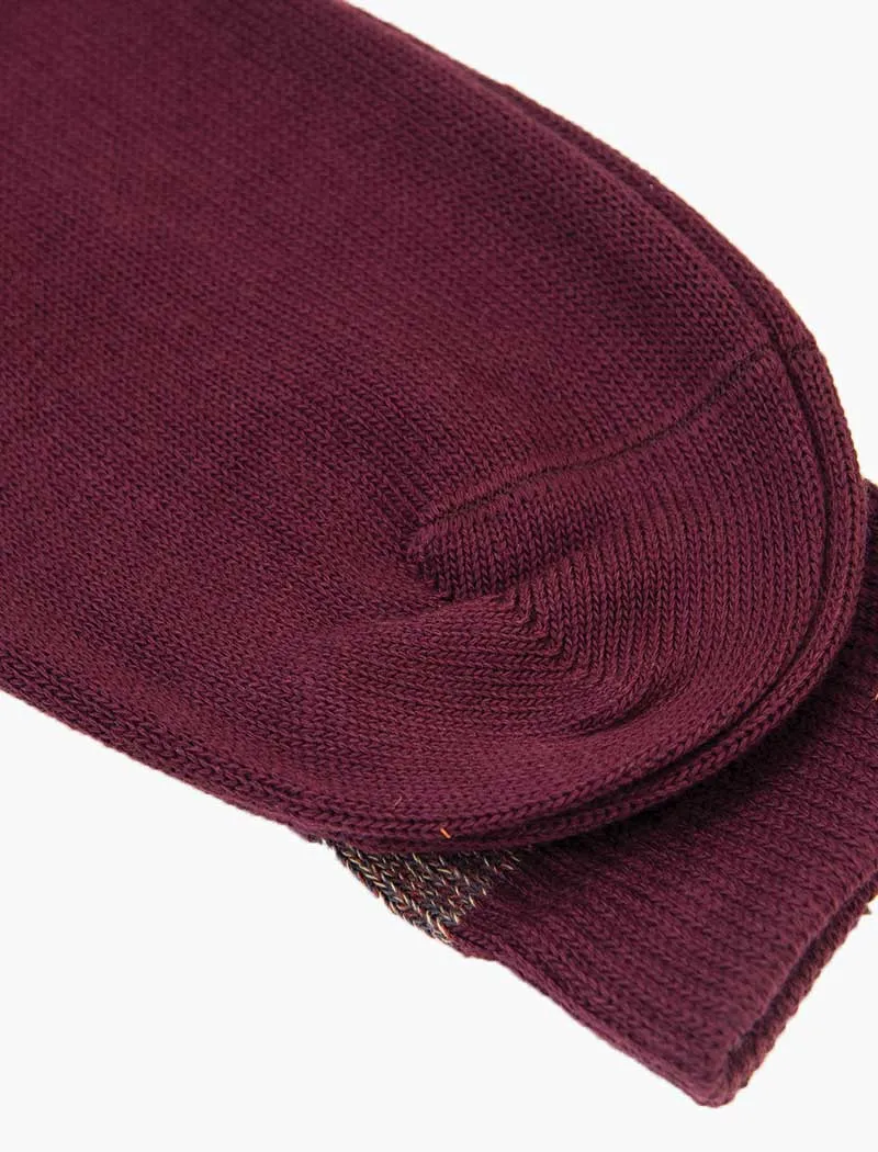 Burgundy & Brown Double Striped Thick Melange Organic Cotton Socks