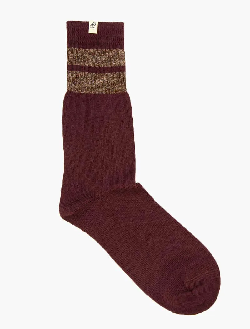 Burgundy & Brown Double Striped Thick Melange Organic Cotton Socks