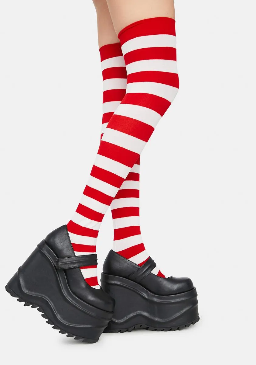 Candy Cane Make U Pay Striped Thigh Highs