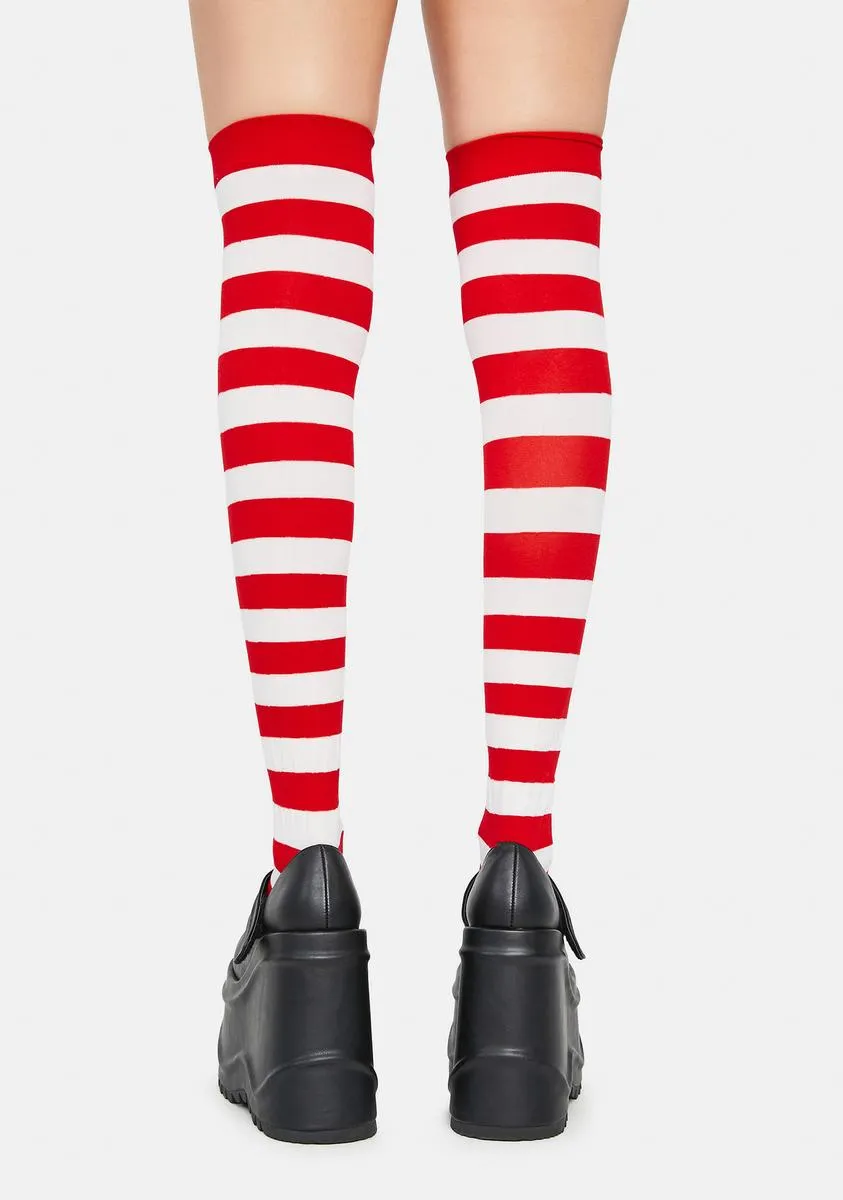 Candy Cane Make U Pay Striped Thigh Highs