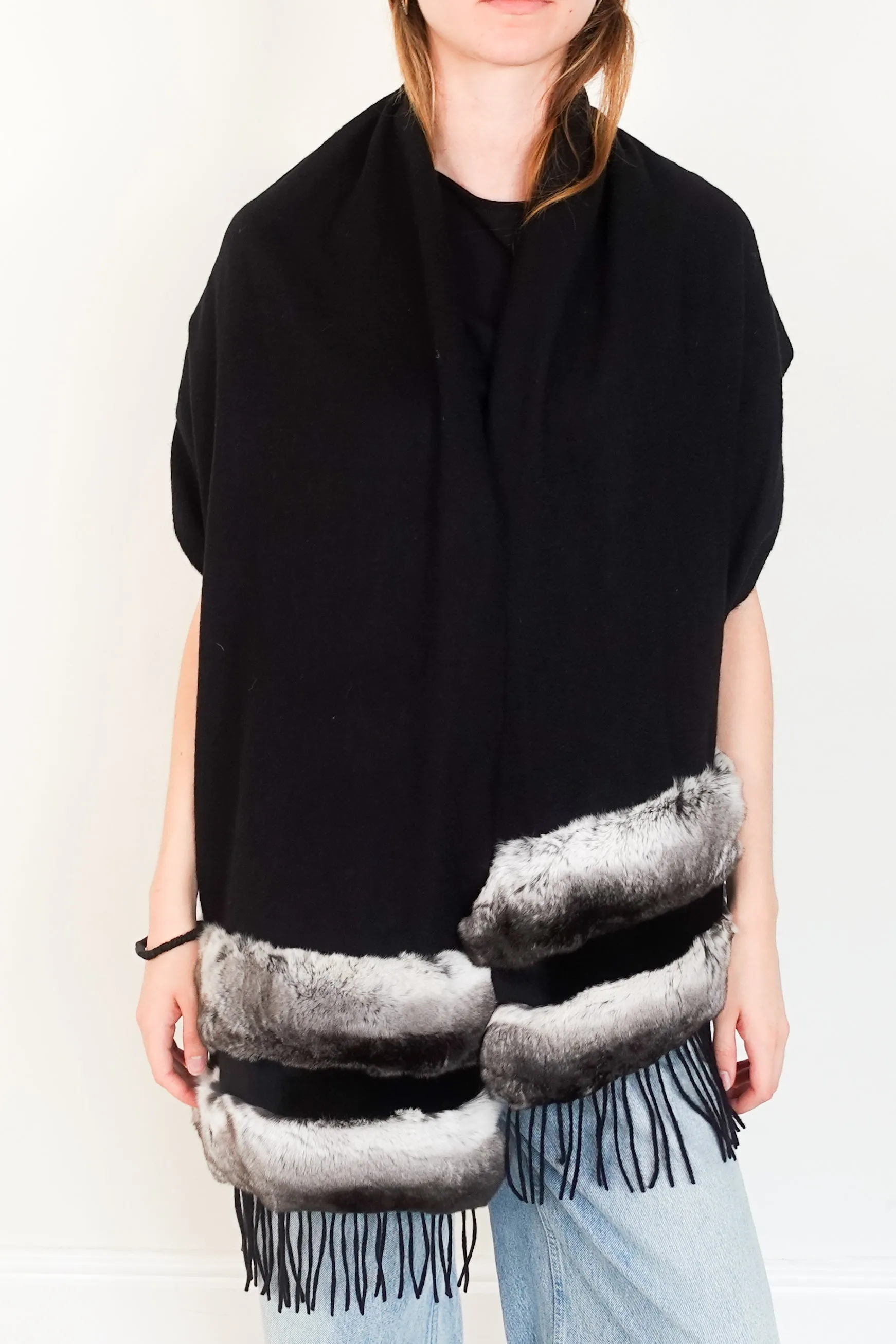 Cashmere trim black scarf RRP £425