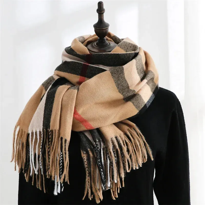 Checkered Imitation Cashmere Medium Length Warm Sweet Autumn Winter Women's Scarf