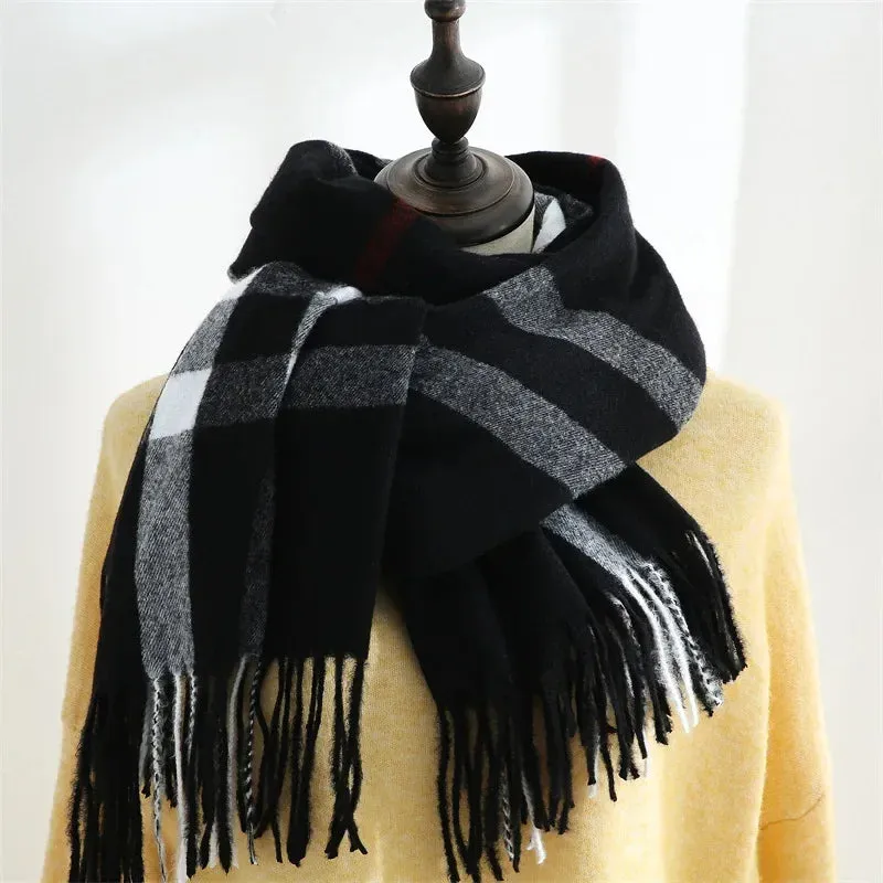 Checkered Imitation Cashmere Medium Length Warm Sweet Autumn Winter Women's Scarf