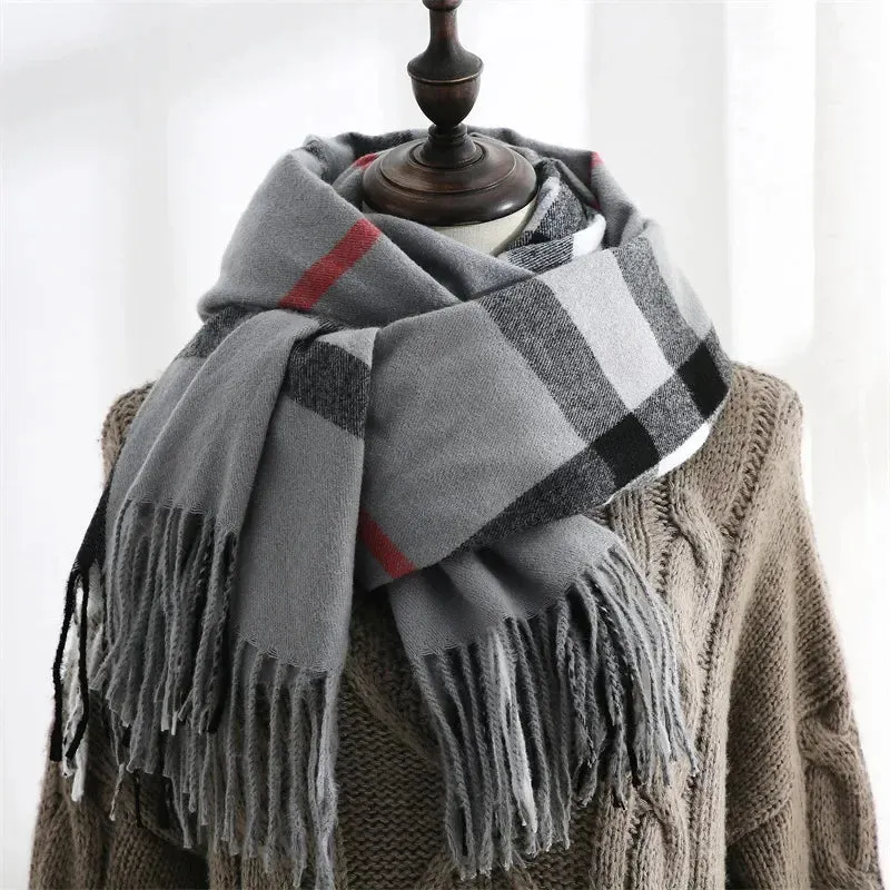 Checkered Imitation Cashmere Medium Length Warm Sweet Autumn Winter Women's Scarf