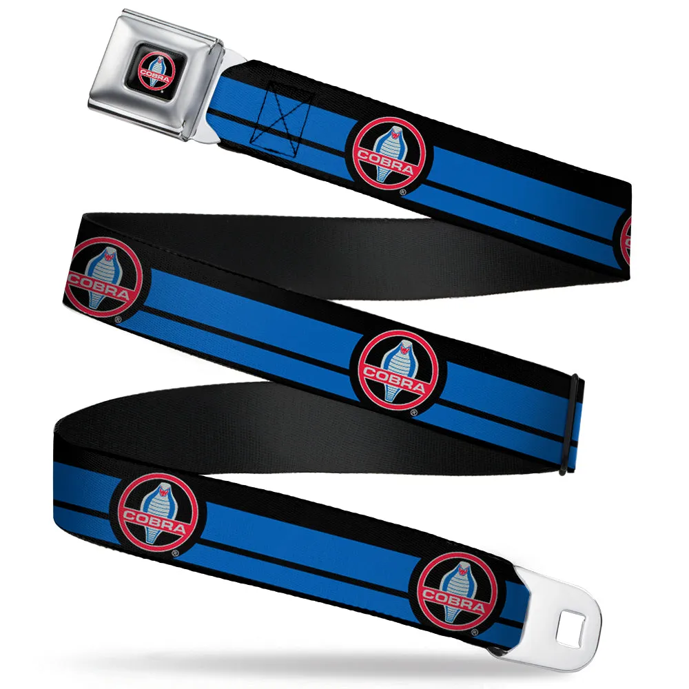 Classic Mustang COBRA Logo Full Color Black Gray Red Gray Seatbelt Belt - Classic Mustang COBRA Logo/Stripe Black/Blue/Red/Gray Webbing