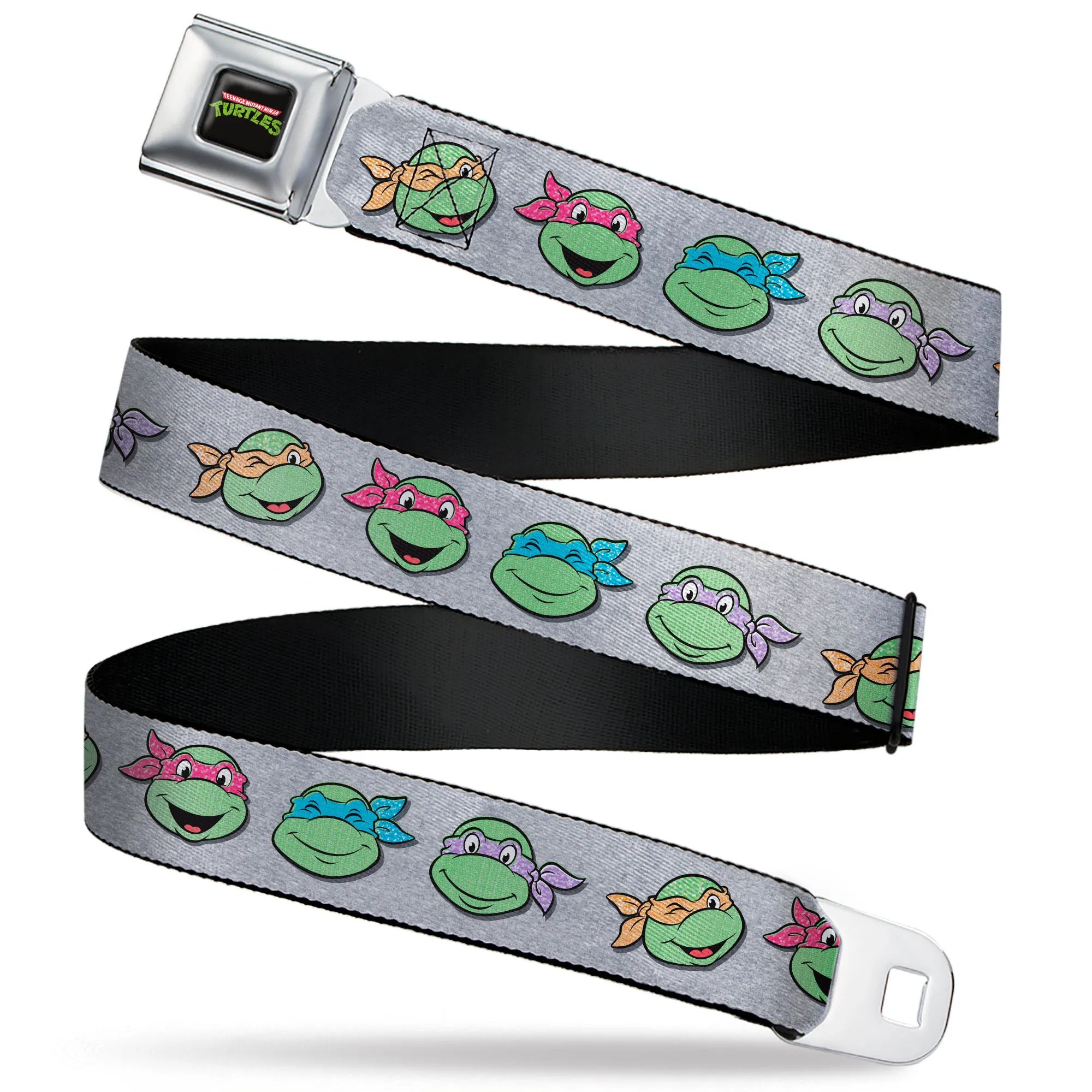 Classic TEENAGE MUTANT NINJA TURTLES Logo Seatbelt Belt - Teenage Mutant Ninja Turtles Expressions Gray Webbing