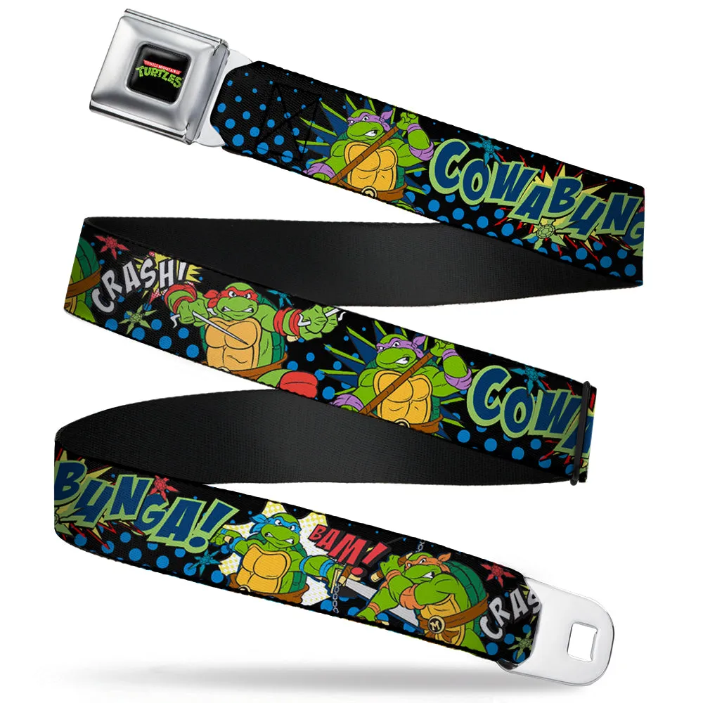 Classic TMNT Logo Full Color Seatbelt Belt - Classic Teenage Mutant Ninja Turtles Turtles Pose12 COWABUNGA! Pop Art Webbing