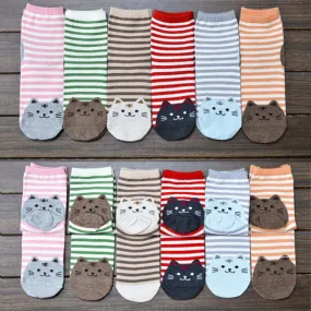 Cute 3D Cat Striped Cartoon Socks Women Cotton Socks Low Cut Ankle Socks