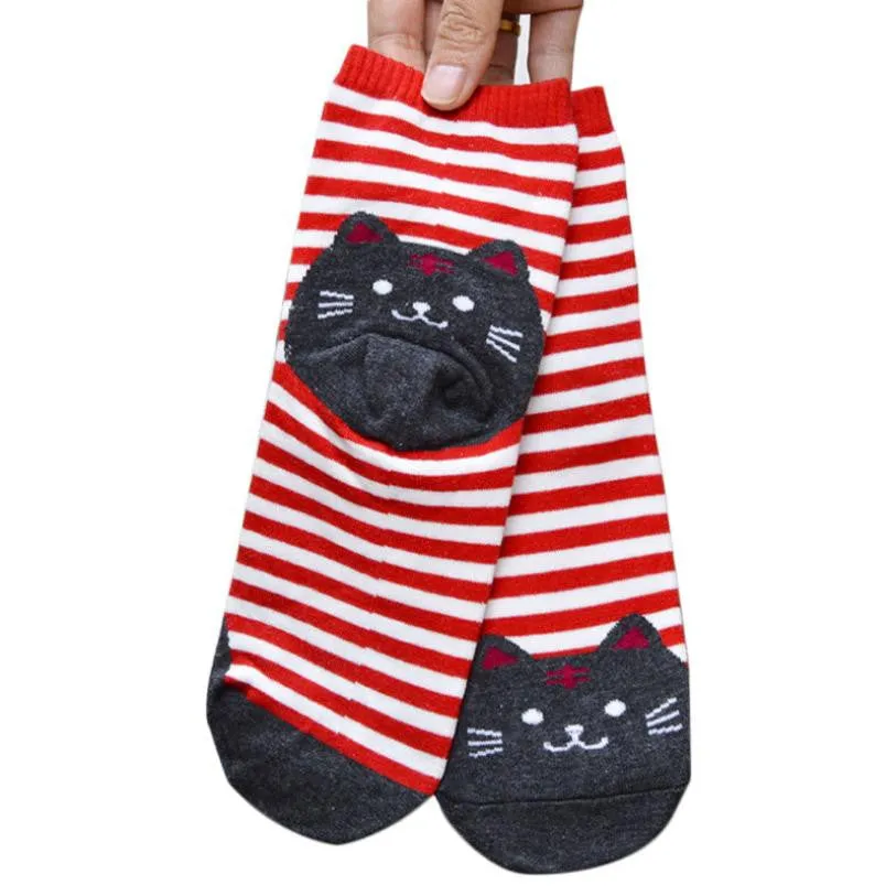 Cute 3D Cat Striped Cartoon Socks Women Cotton Socks Low Cut Ankle Socks