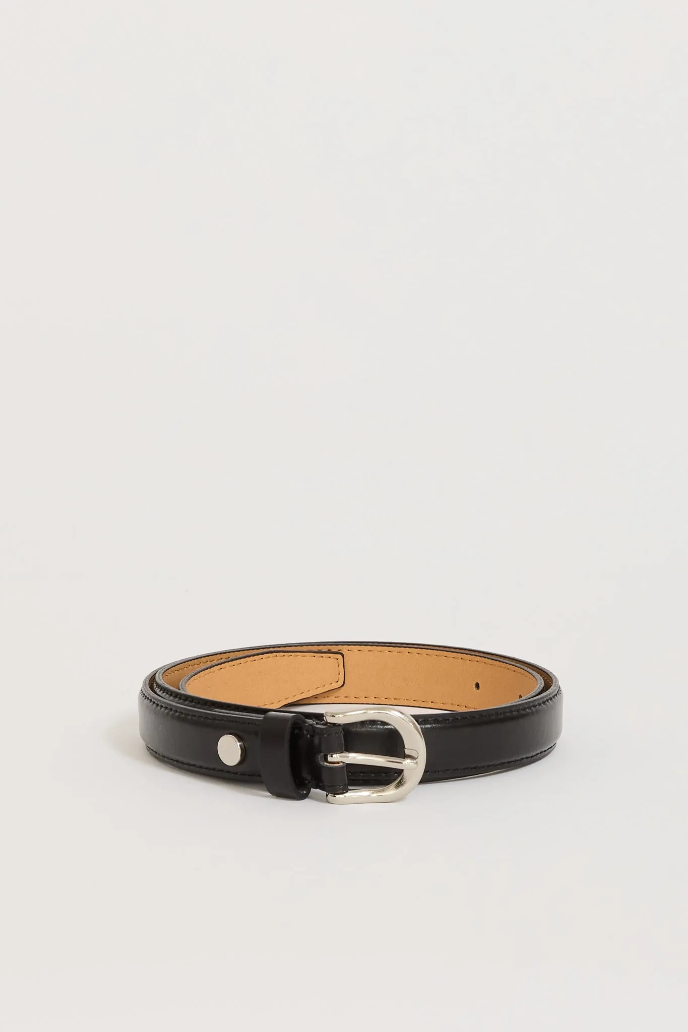 D-Buckle Slim Leather Belt Black