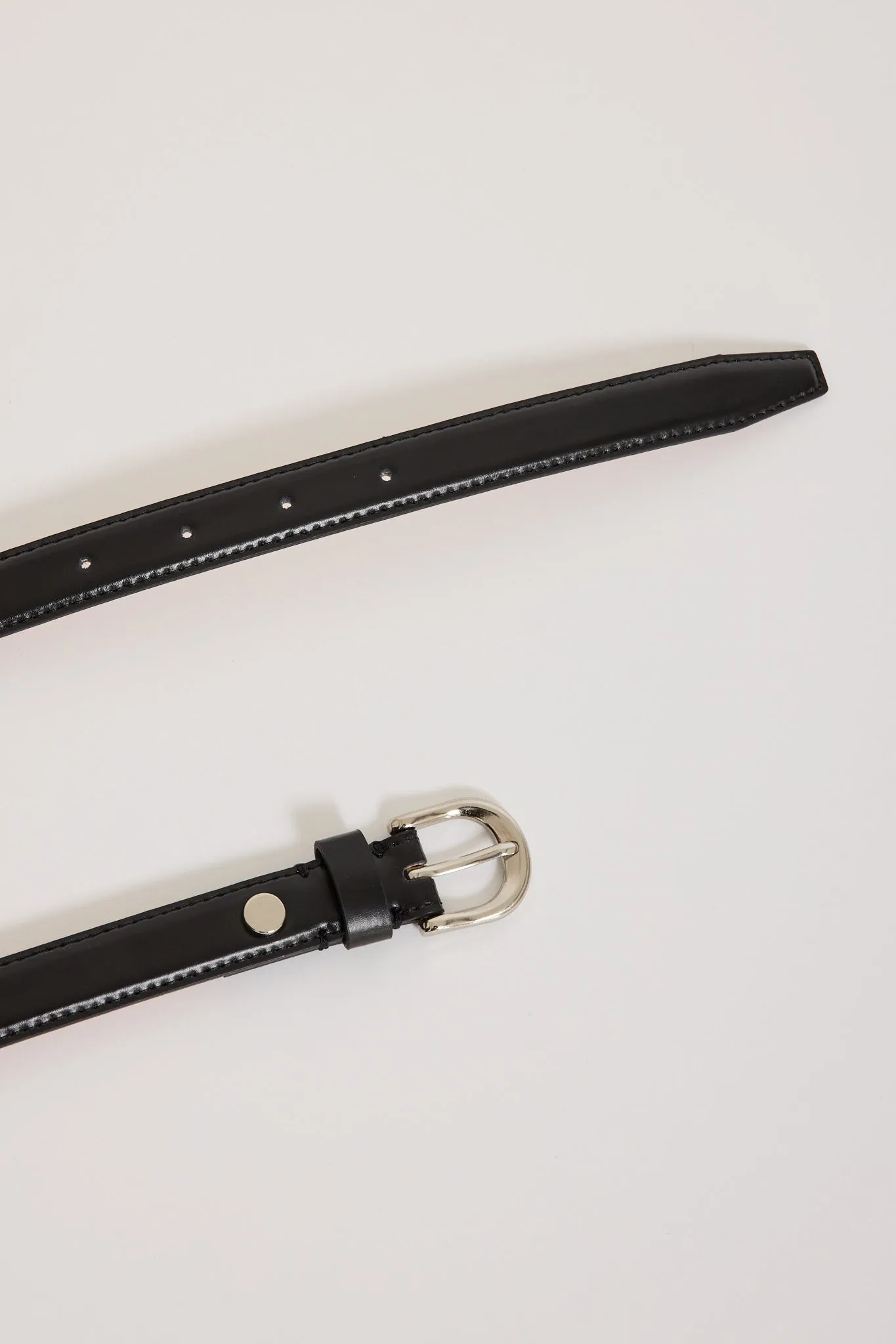 D-Buckle Slim Leather Belt Black