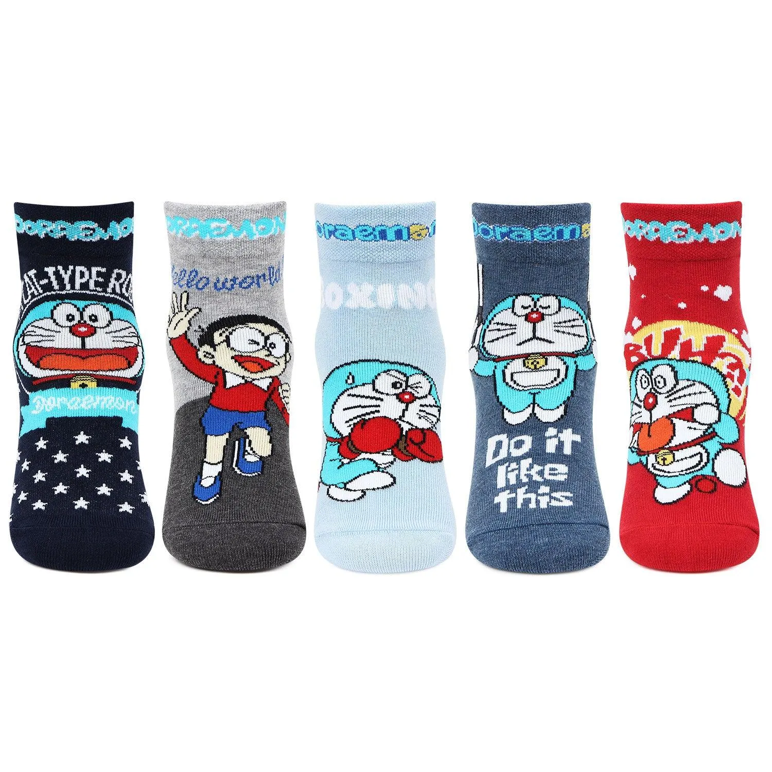 Doraemon Kid's Cotton Socks - Pack Of 5