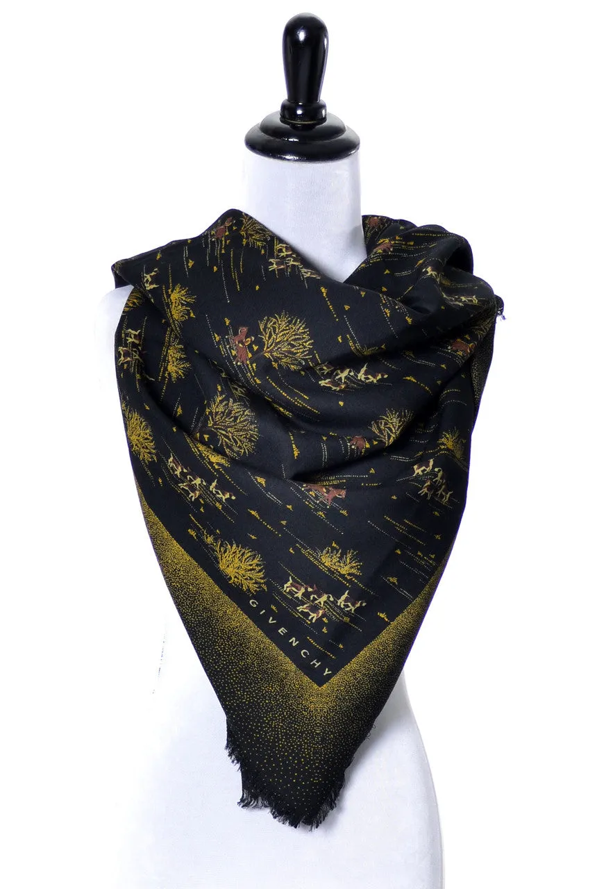 Givenchy Vintage Novelty Hunt Scarf In Black & Gold