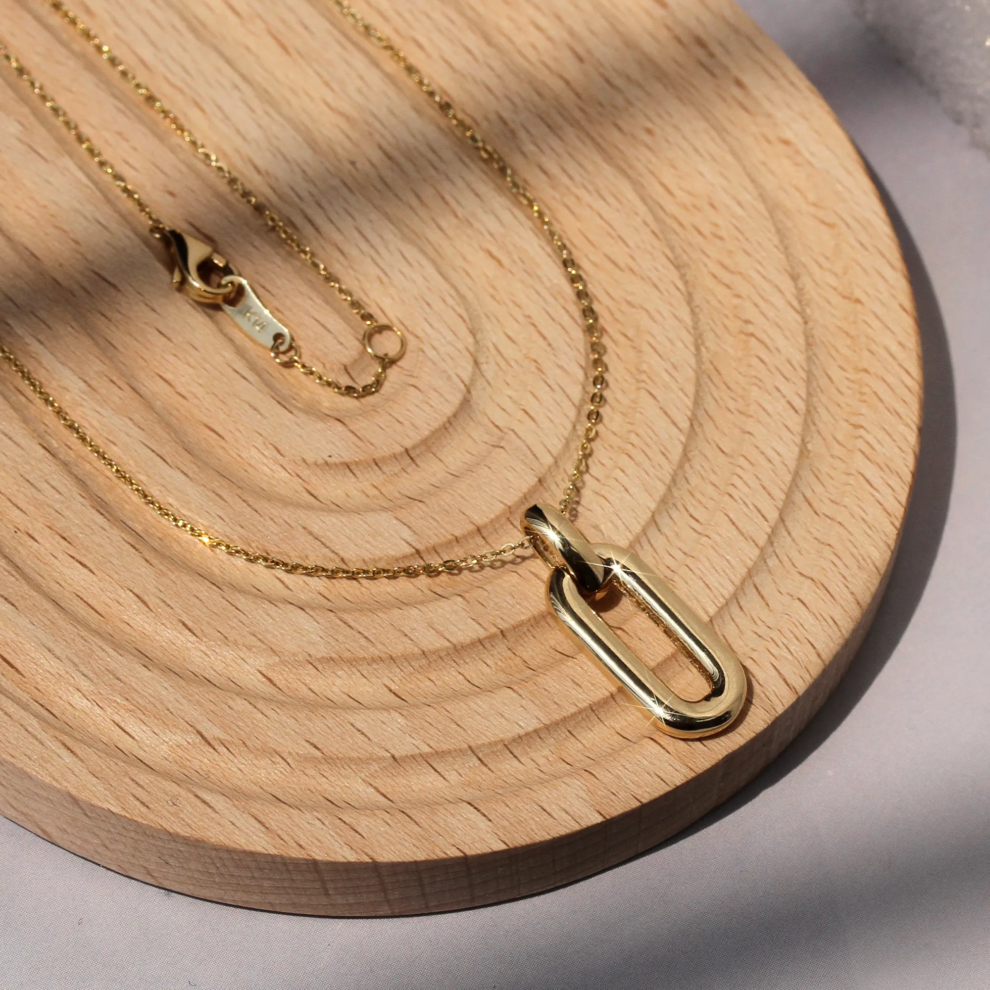 Golden Link Paperclip Pendant Necklace