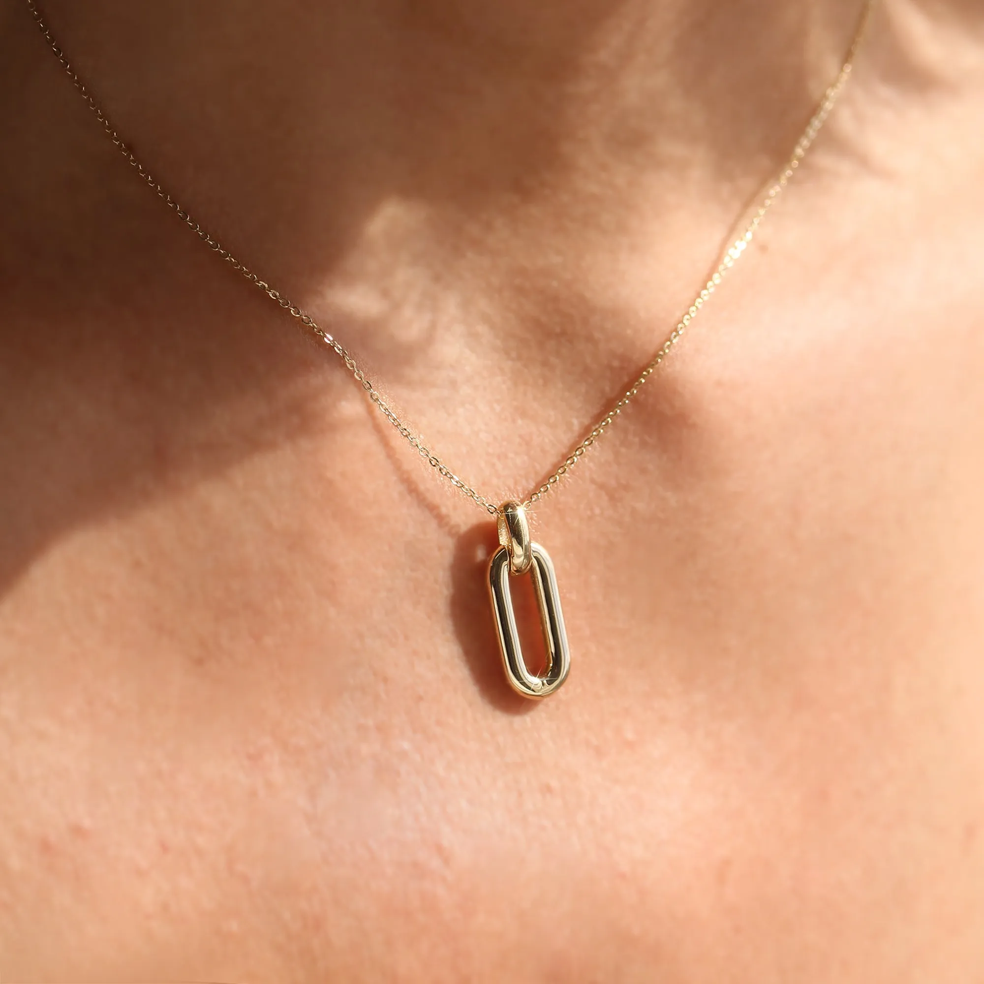 Golden Link Paperclip Pendant Necklace