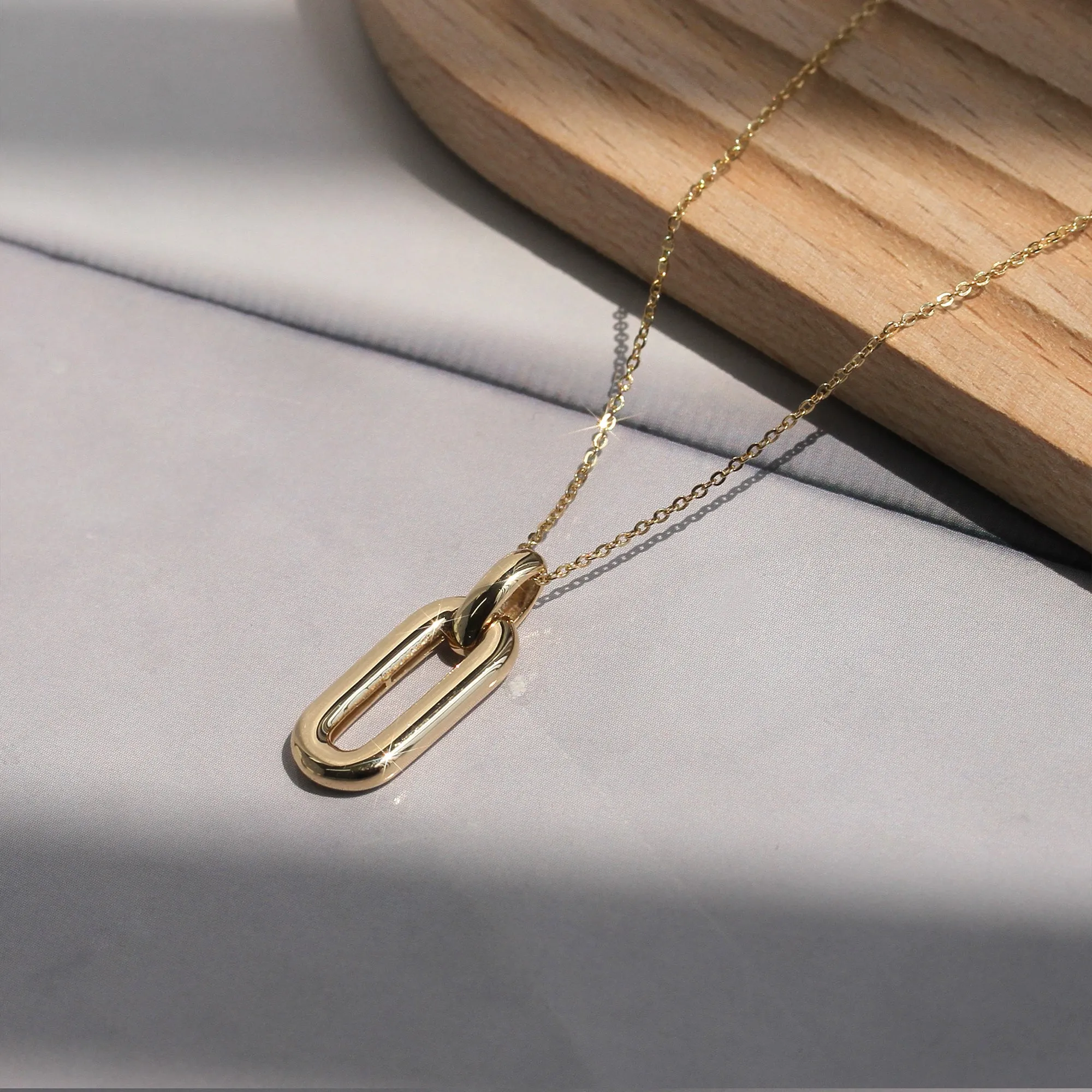 Golden Link Paperclip Pendant Necklace