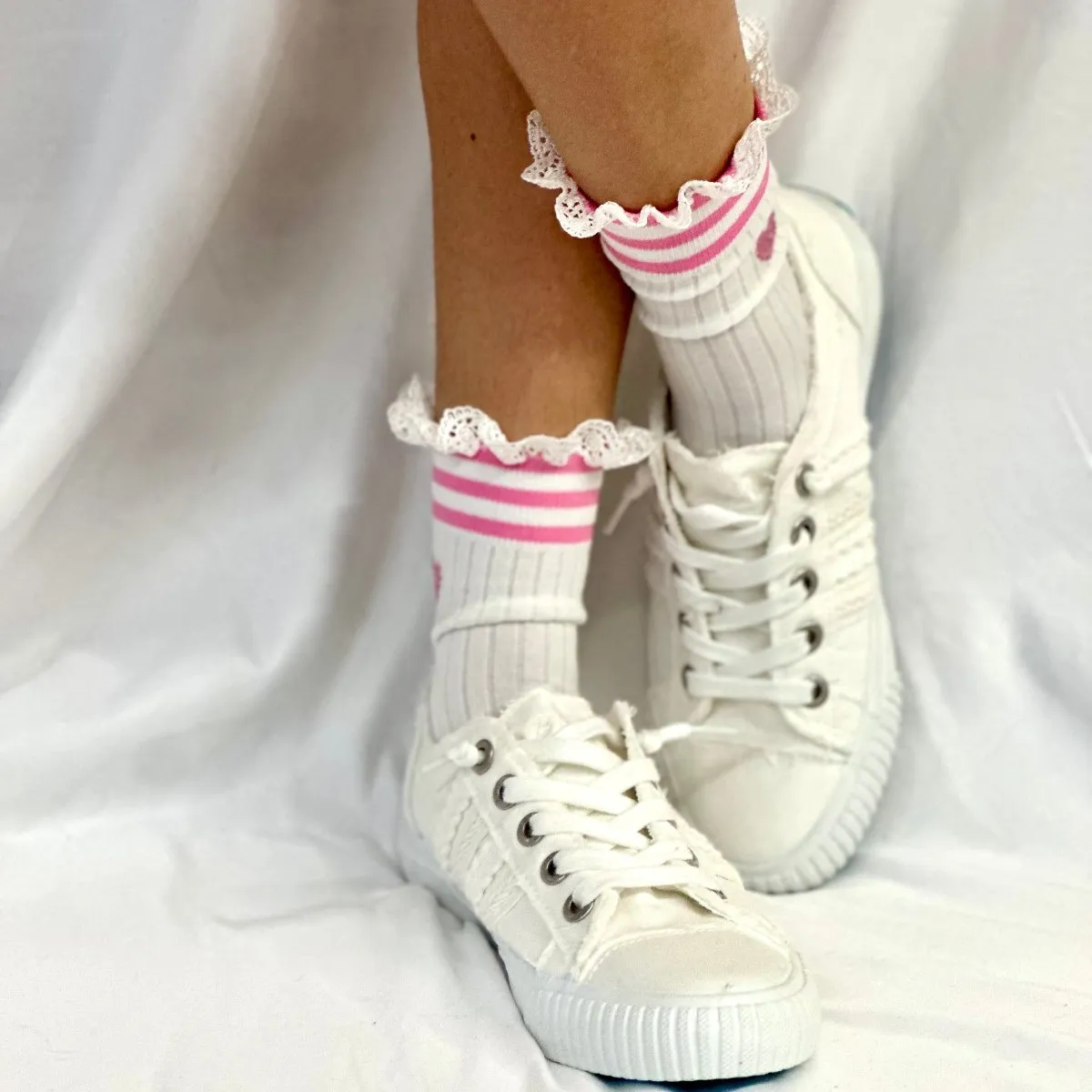 HEART mini striped crew sneaker socks - pink