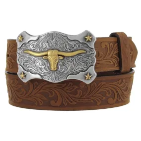 Leegin Tony Lama Kids Leather Floral and Long Horn Belt Style C60119