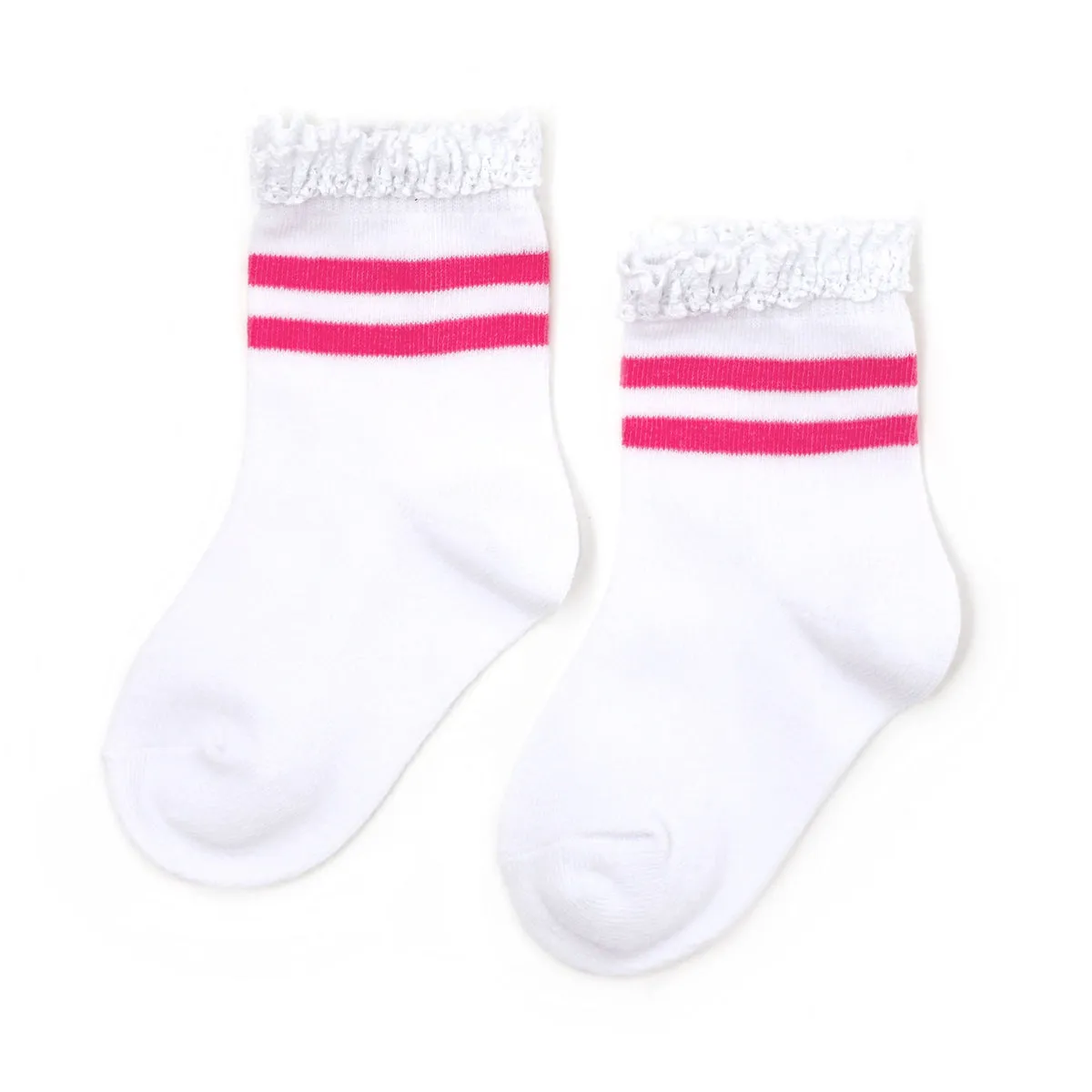 Little Stocking Co. White/Hot Pink Striped Lace Midi Sock