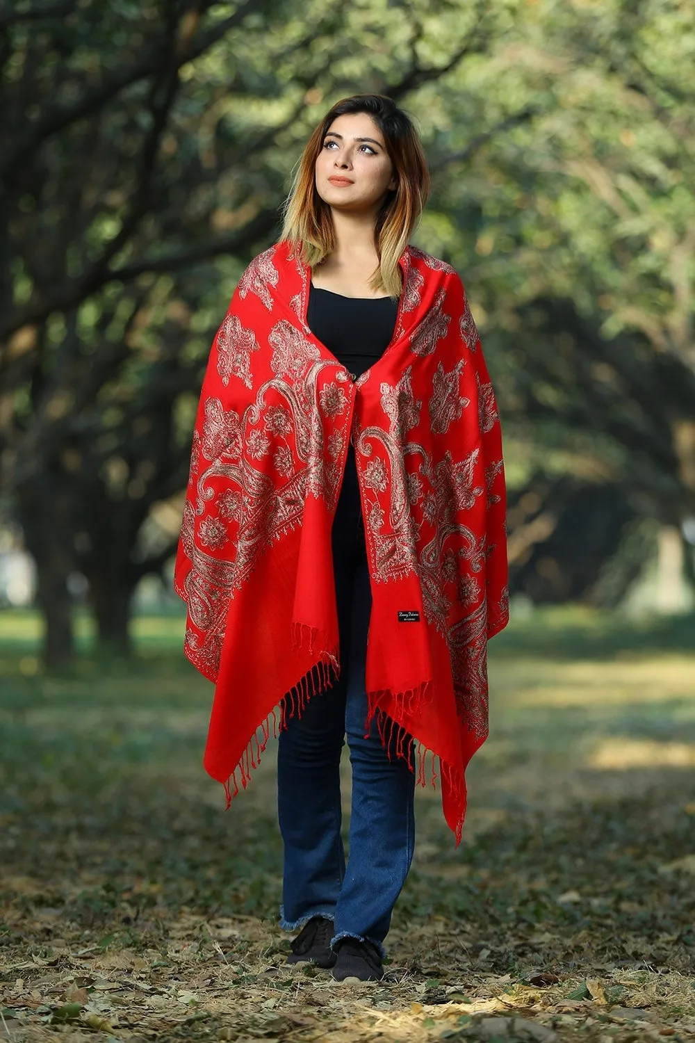 LOVELY RED COLOUR EMBROIDERED STOLE DEPICTS COURAGE AND RELIGIOUS FERVOR