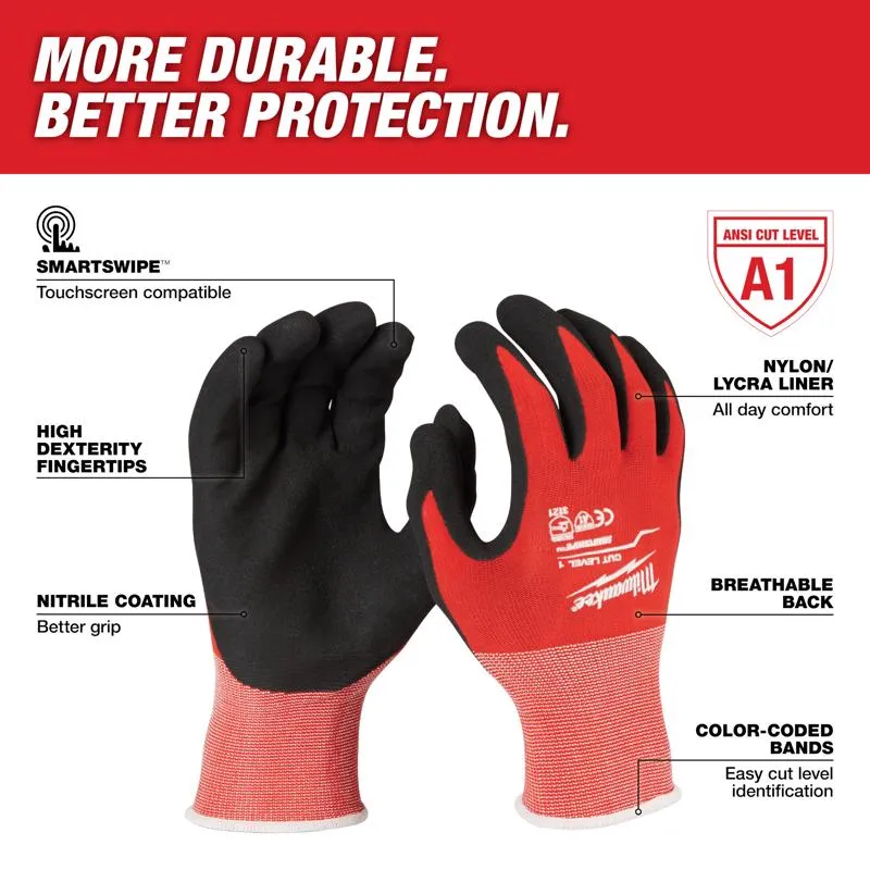 Milwaukee Cut Level 1 Cut Resistant Nitrile Dipped Gloves Red M 1 pair