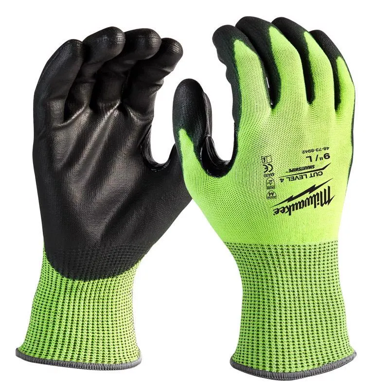 Milwaukee Cut Level 4 Men's Polyurethane Dipped Gloves High-Vis Green L 1 pair