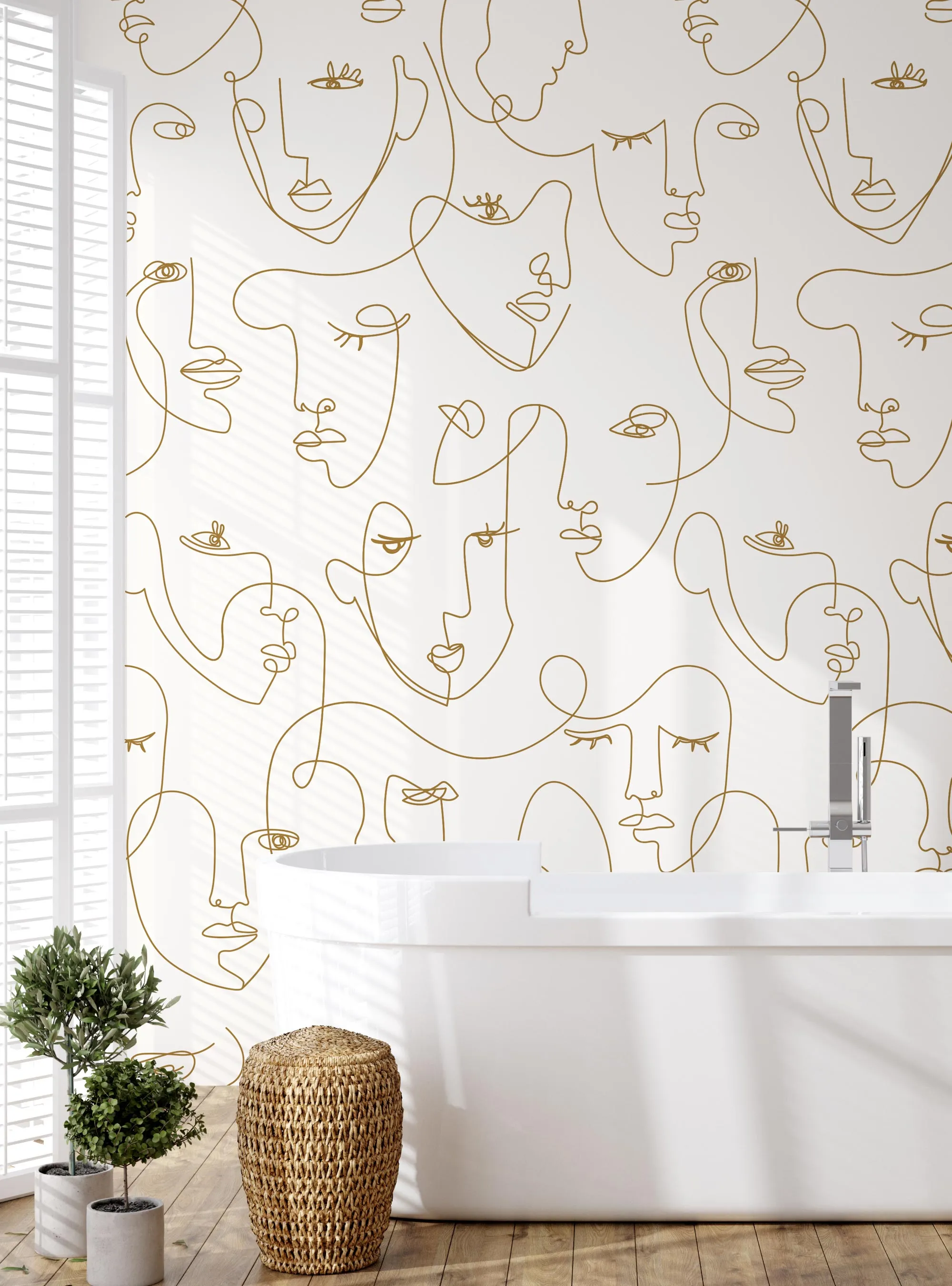 Minimalist Faces Line Art Mural Wallpaper