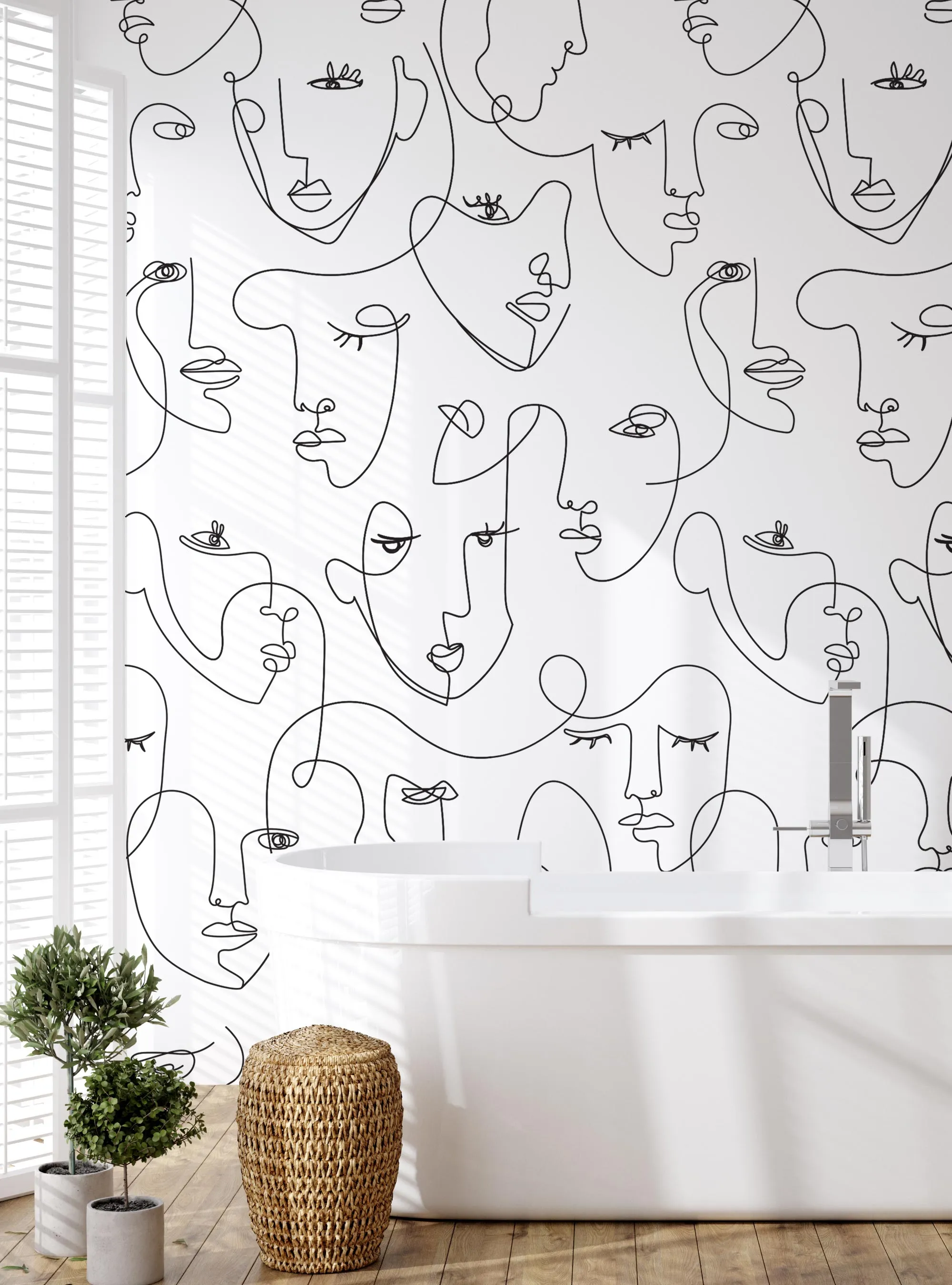 Minimalist Faces Line Art Mural Wallpaper