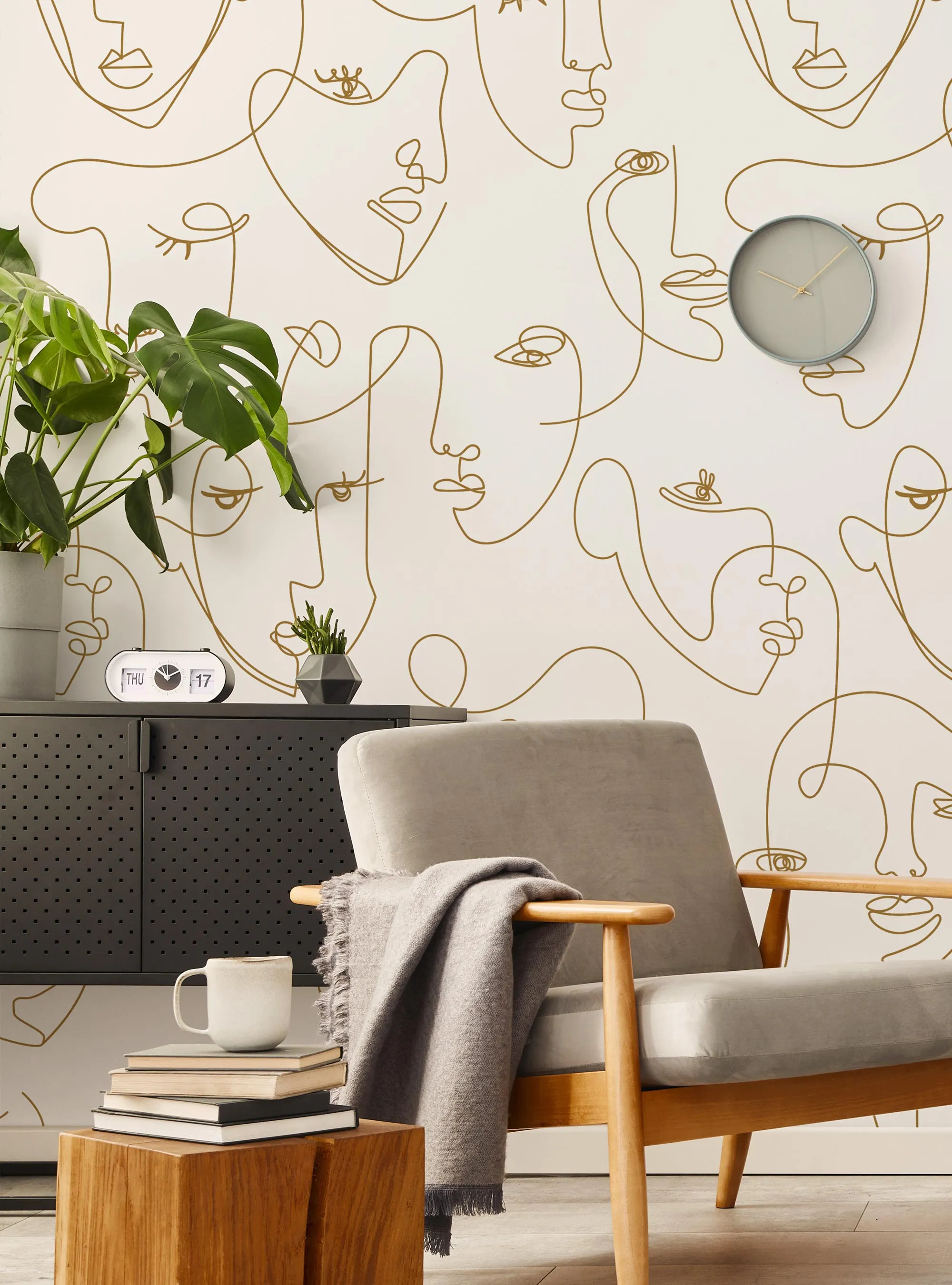 Minimalist Faces Line Art Mural Wallpaper