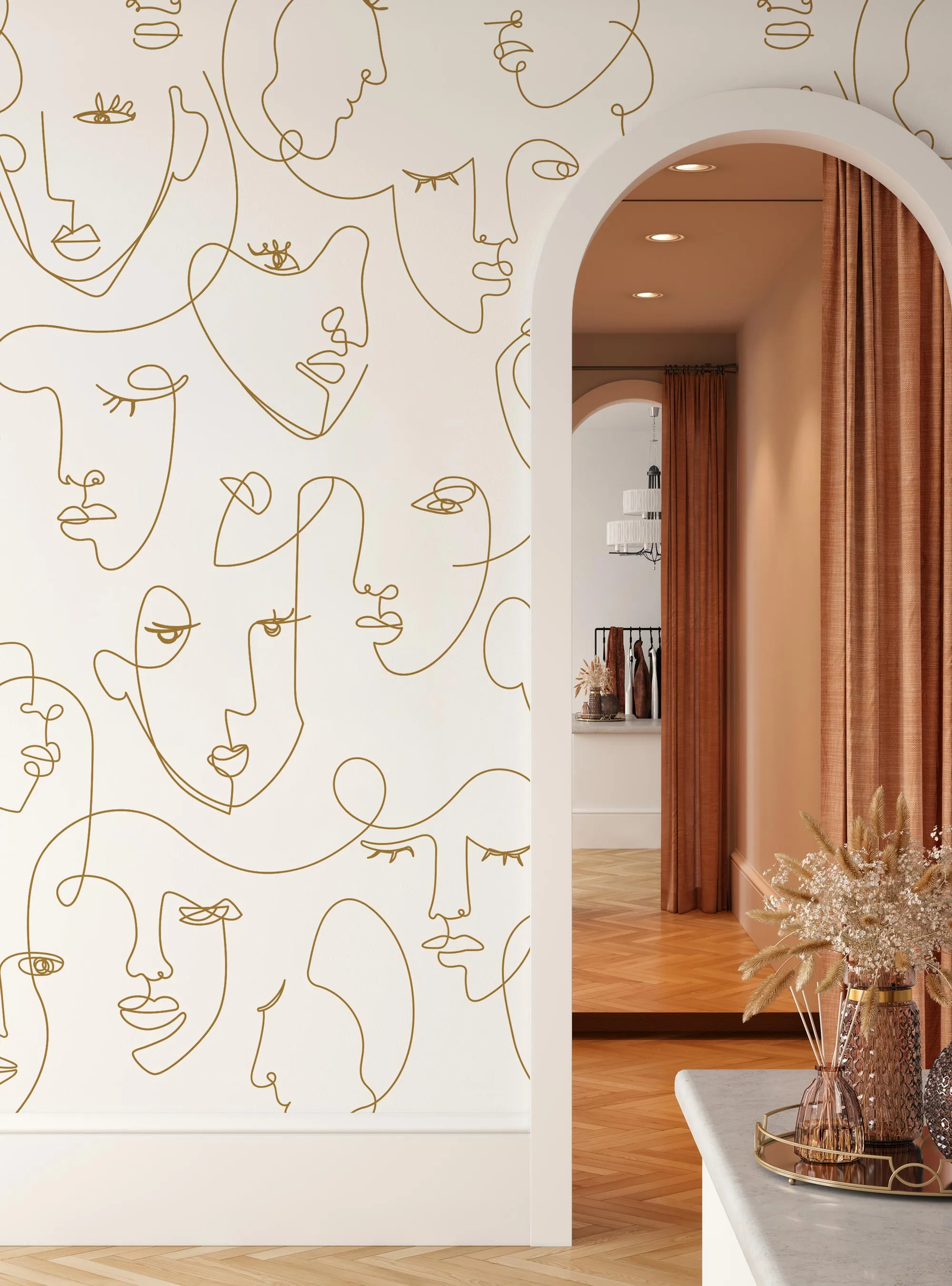 Minimalist Faces Line Art Mural Wallpaper