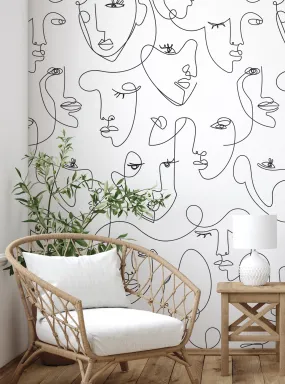 Minimalist Faces Line Art Mural Wallpaper