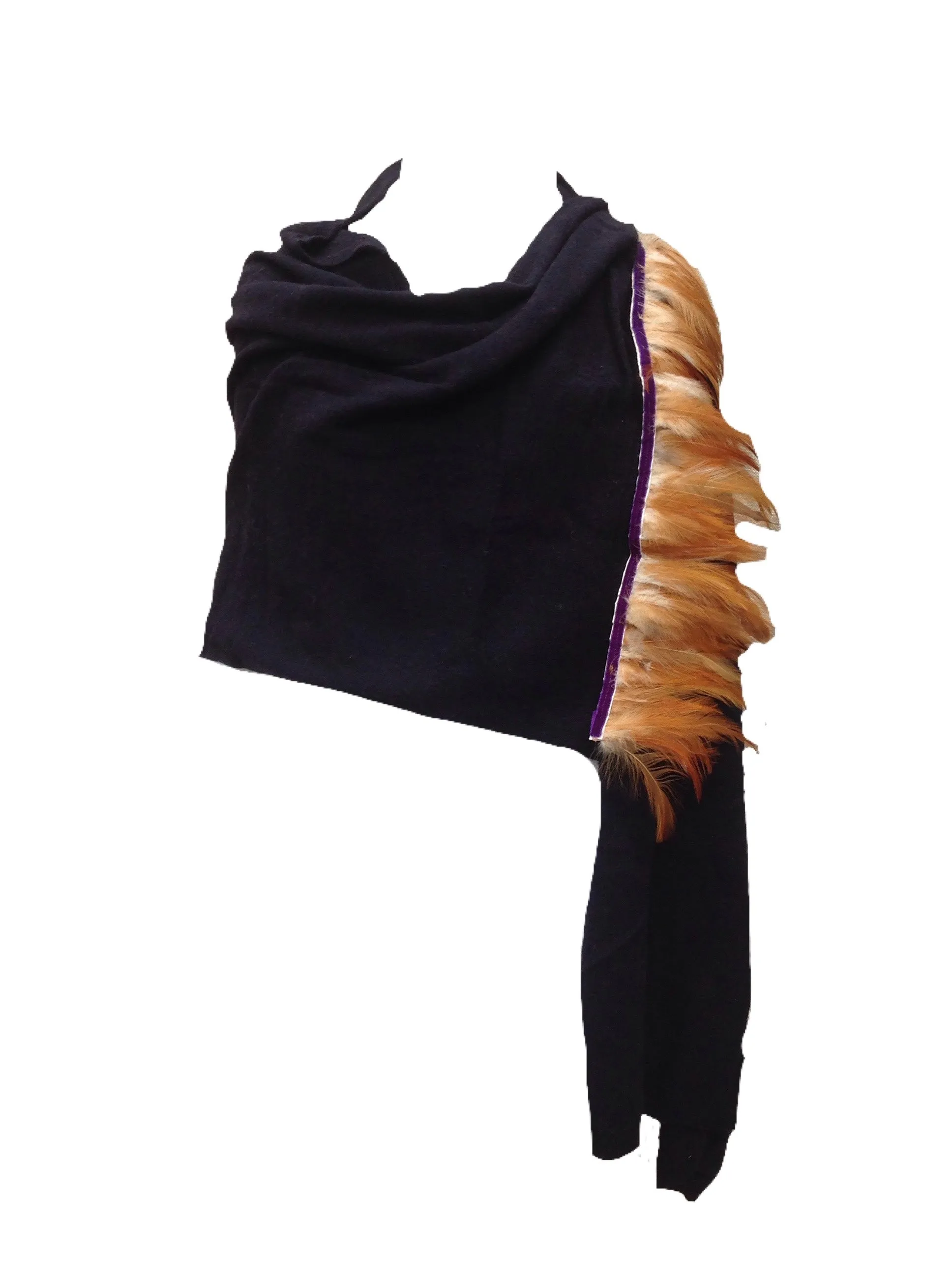 Naples Cashmere Scarf with Feather Trim in Navy