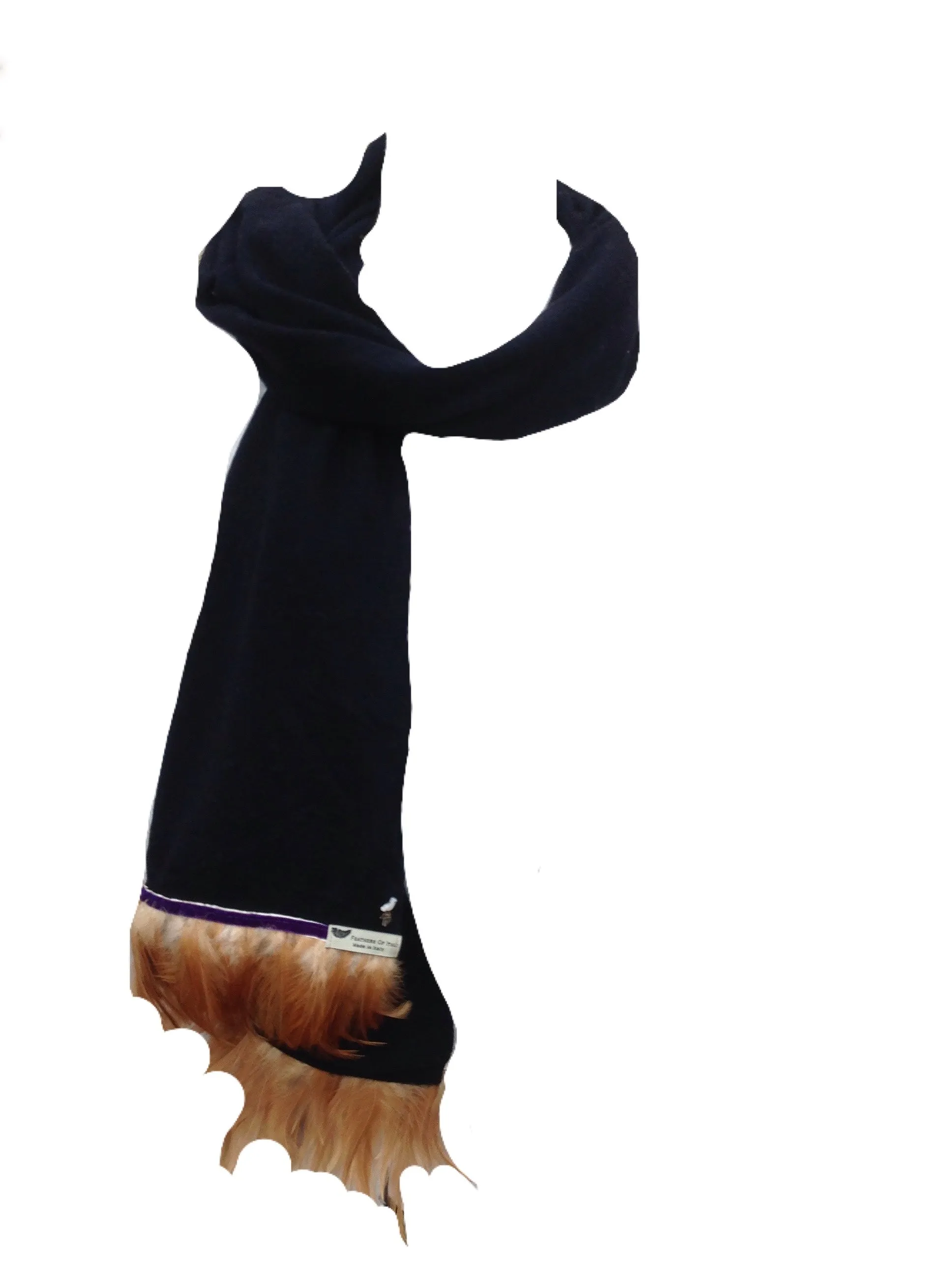 Naples Cashmere Scarf with Feather Trim in Navy