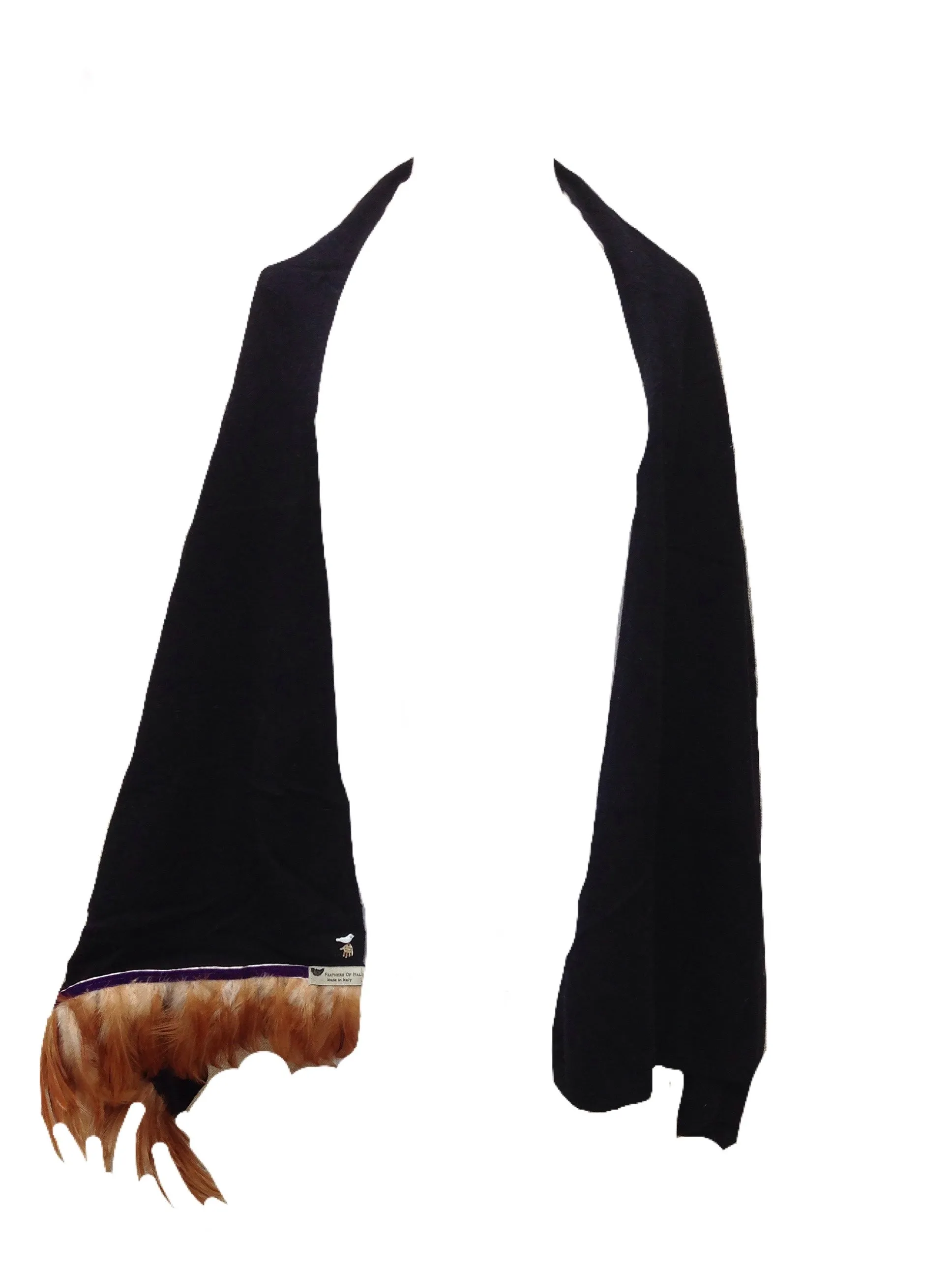 Naples Cashmere Scarf with Feather Trim in Navy