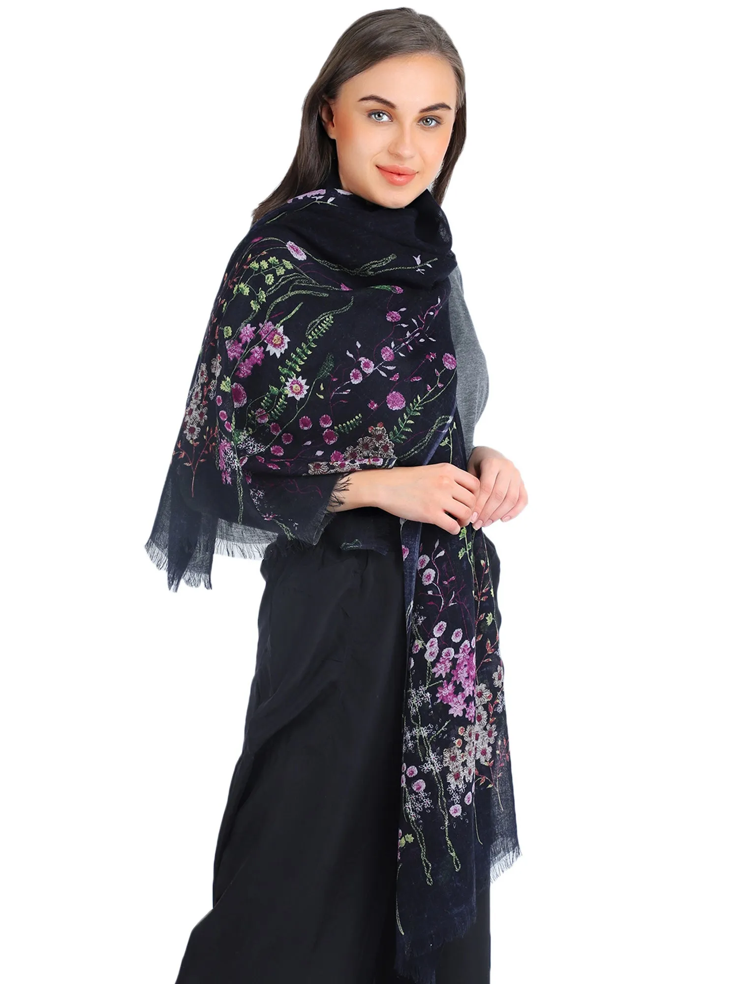 Night of Wildflowers Silk Cashmere Scarf