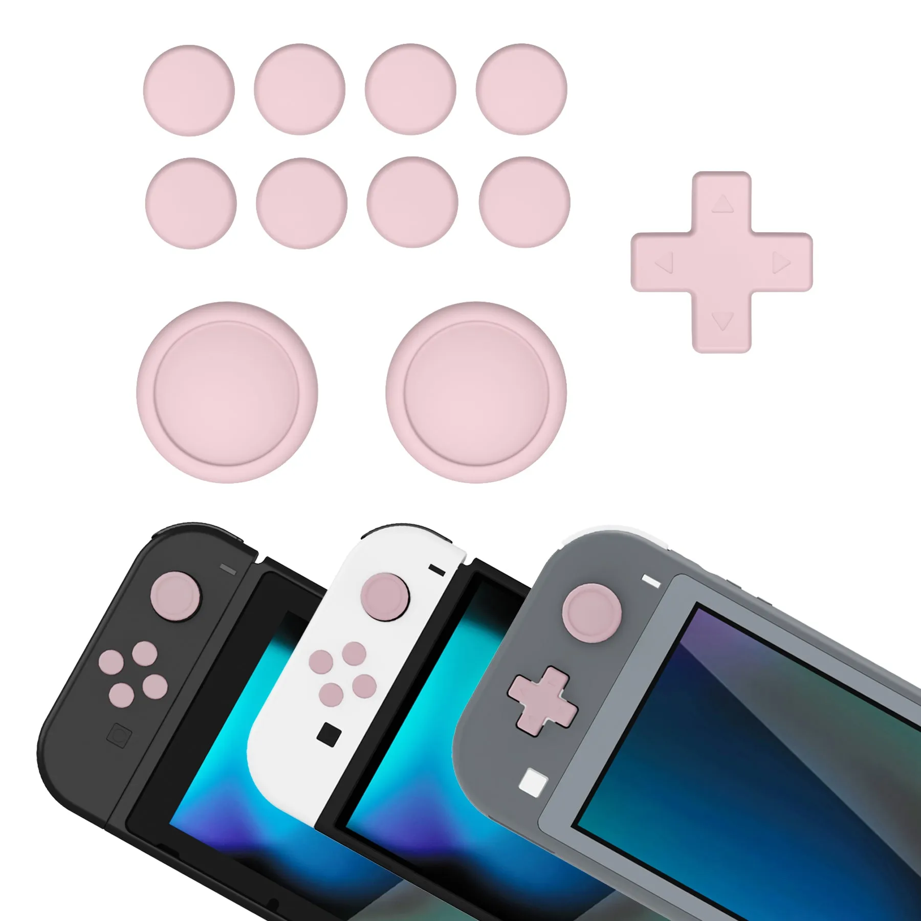 PlayVital Silicone Button Covers and Thumb Grip Set for Nintendo Switch/OLED Joycon/Switch Lite, ABXY Directional Key Button Caps for Nintendo Switch/OLED/Lite with Switch Lite D-Pad Button Cap - Pink - NJM3001