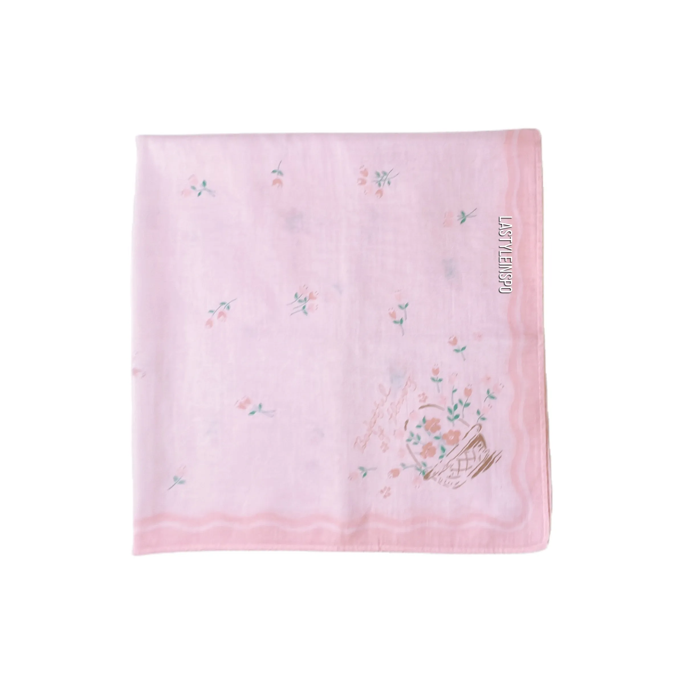 Rare Girly Handkerchief Basket of Flowers Pink White OS