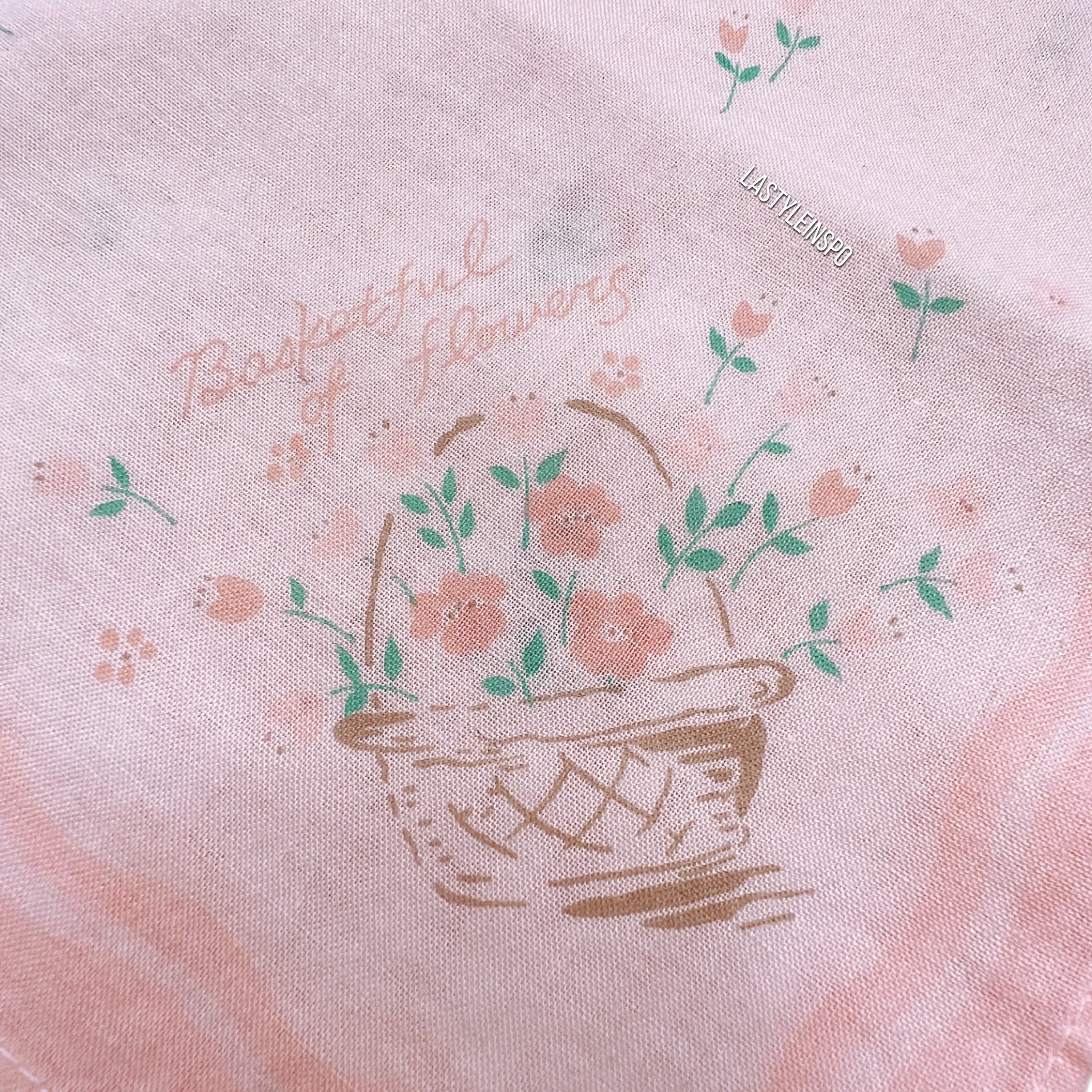 Rare Girly Handkerchief Basket of Flowers Pink White OS