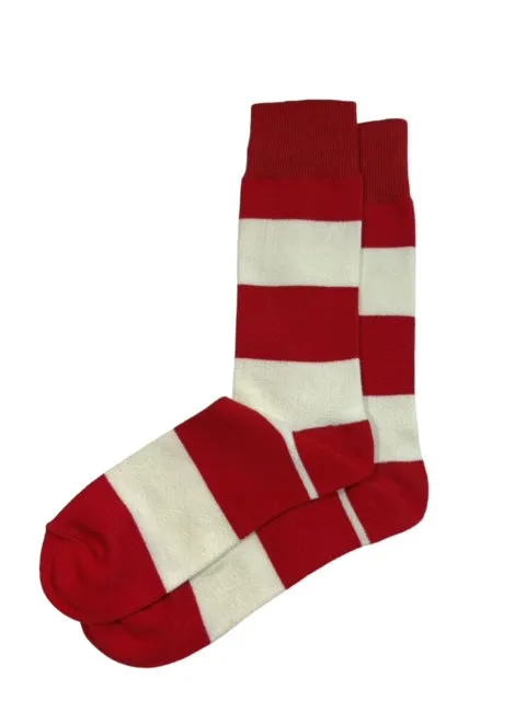 Red and White Striped Cotton Dress Socks By Paul Malone