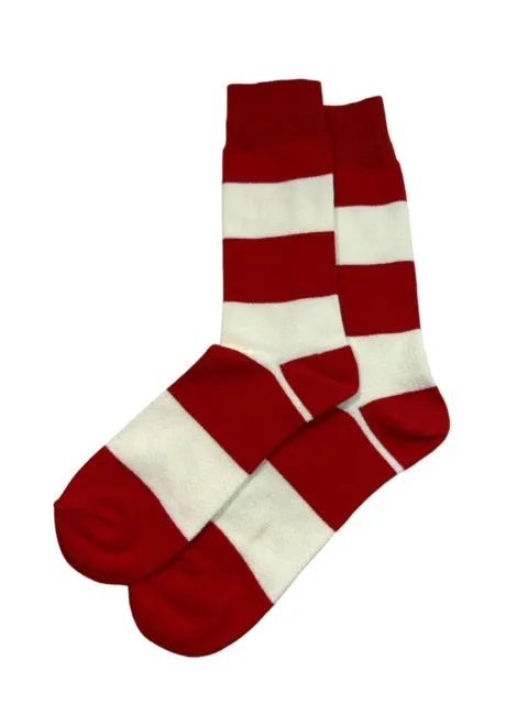 Red and White Striped Cotton Dress Socks By Paul Malone