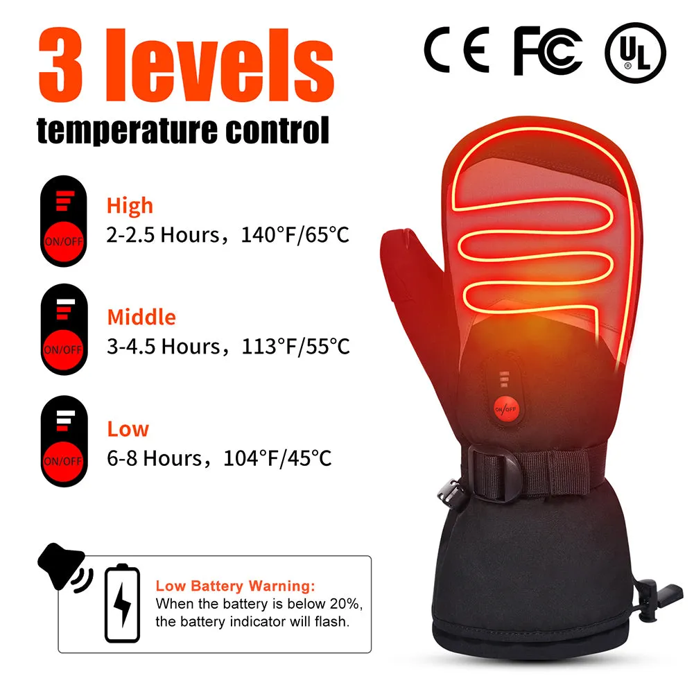 S67E Heated Rechargeable Snow Mitts with 7.4V 2200mAh Battery